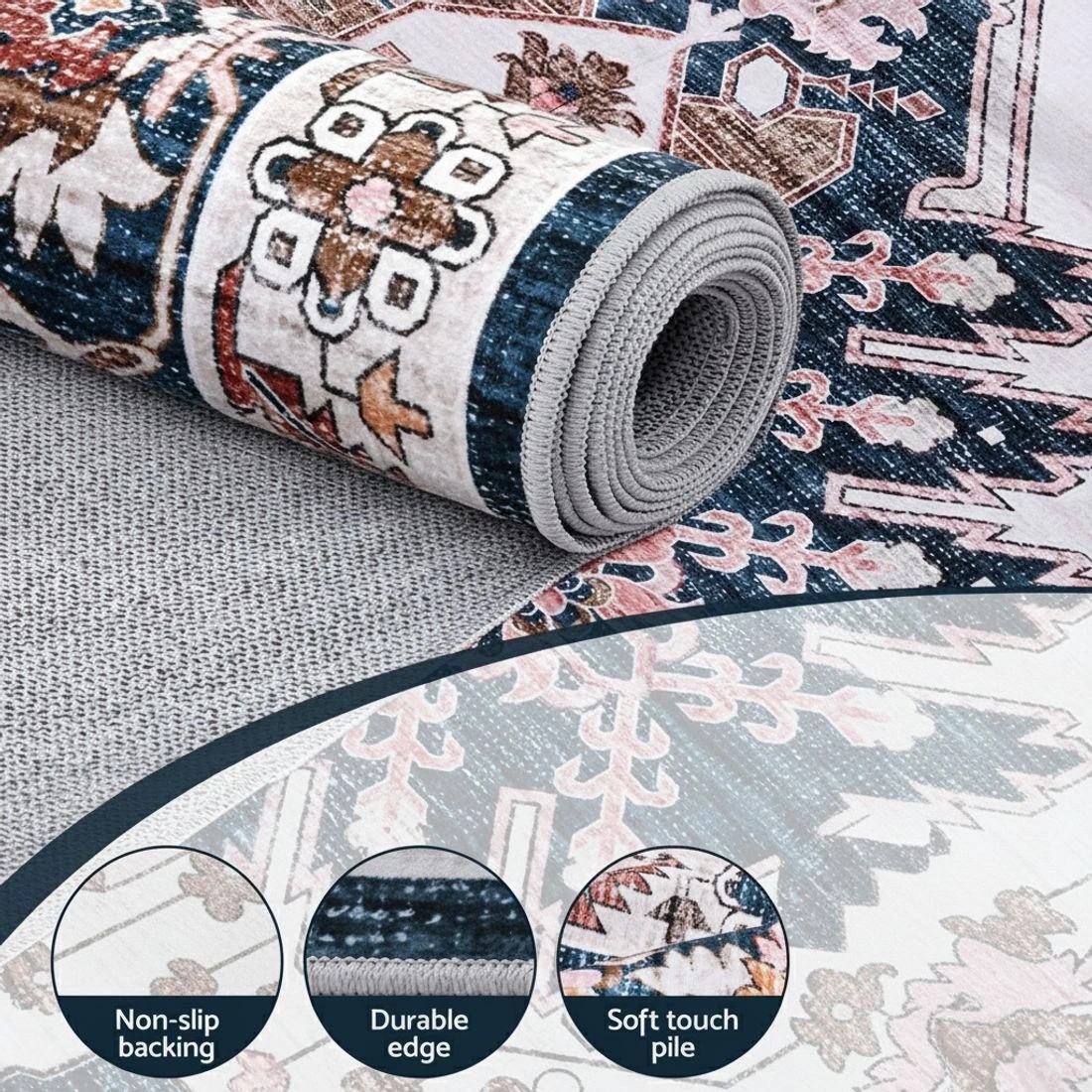 4 Artiss Floor Rug 160X230cm Large Washable Persian Area Rug Living Room - Blue, 4 of 9