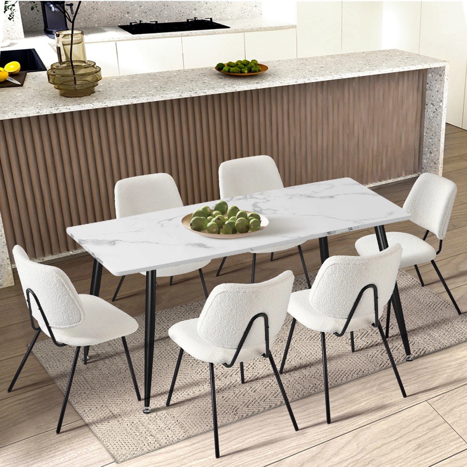 3 Oikiture 2x Dining Chair Vintage Retro Sherpa Kitchen Padded Lounge
 - White, 3 of 10