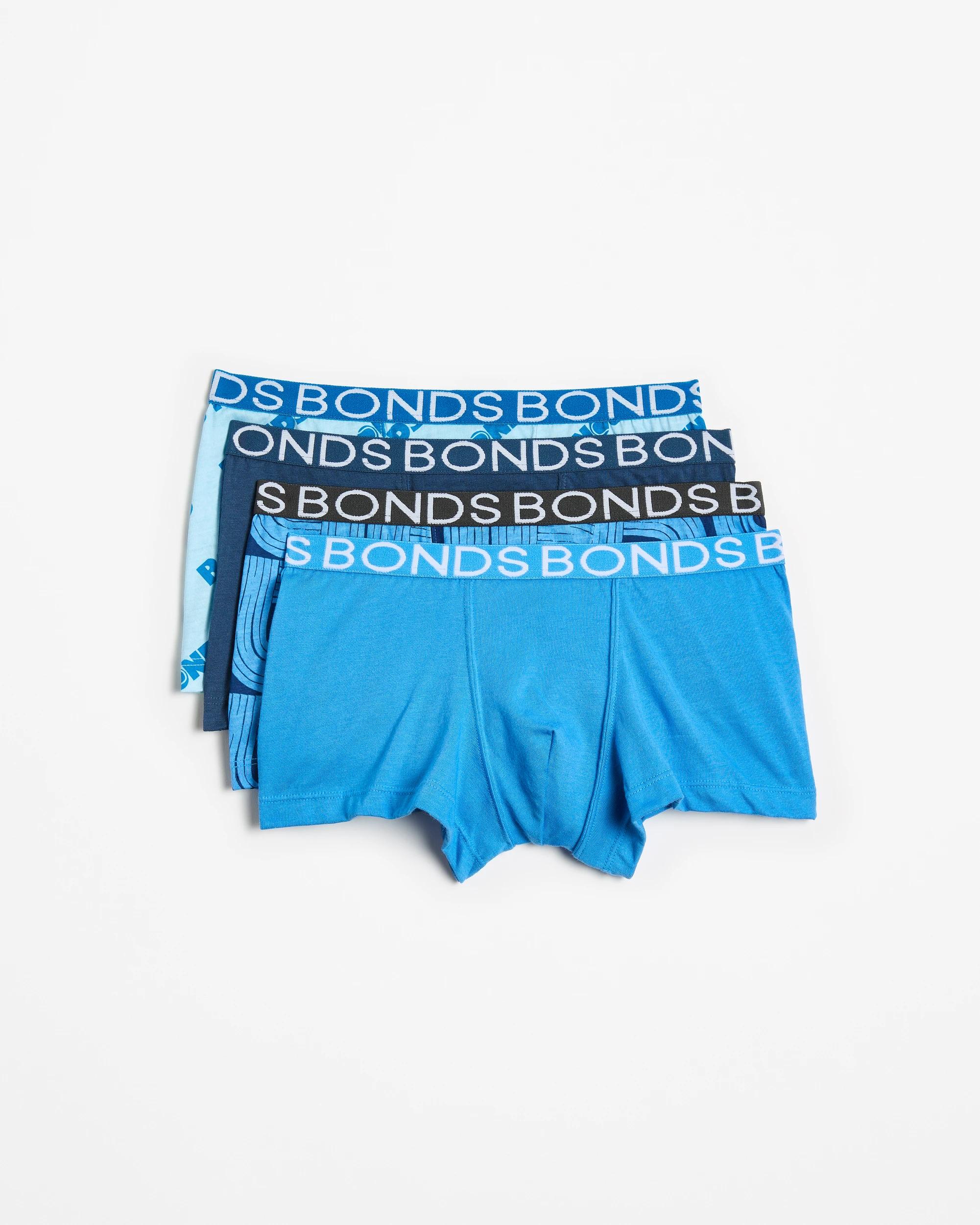 1 Older Boys Trunks 4 Pack - Bonds BLUE ON YOUR MARKS, 1 of 2