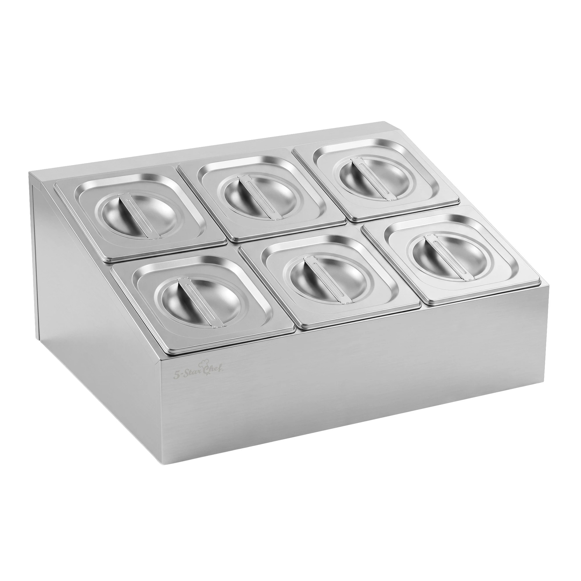 4 5-Star Chef 6 Pan Food Serving Display Station Stainless Steel with Lids - Silver, 4 of 8
