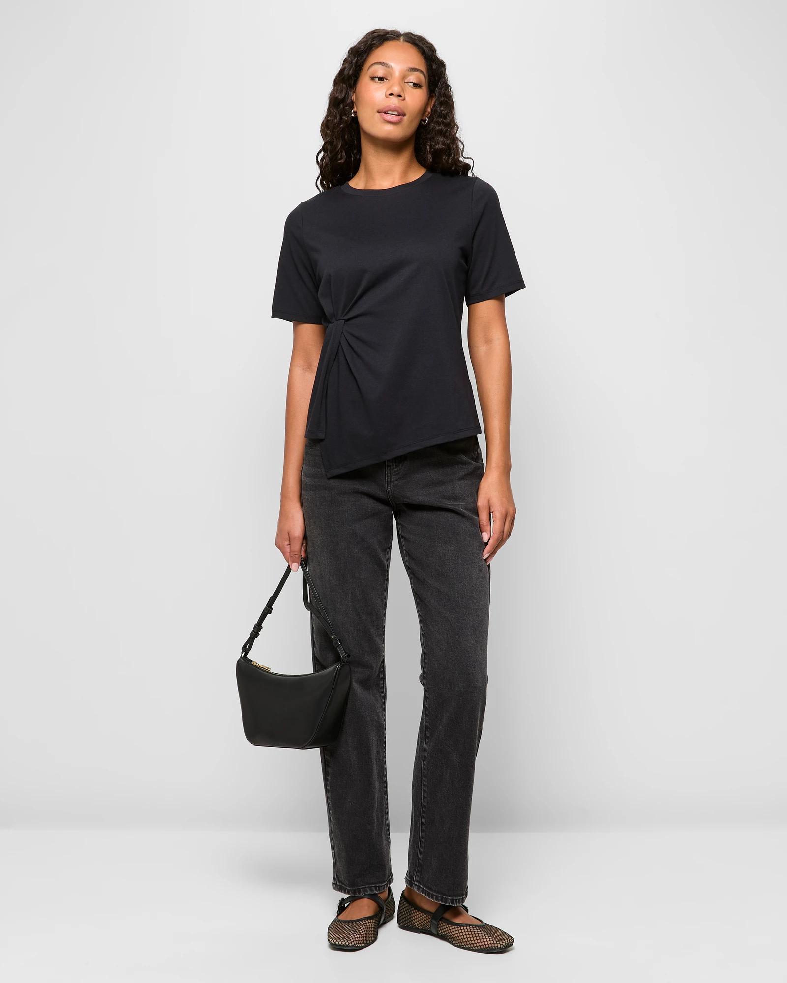 2 Target Australian Cotton Blend Asymmetrical Tuck T-shirt BLACK, 2 of 5