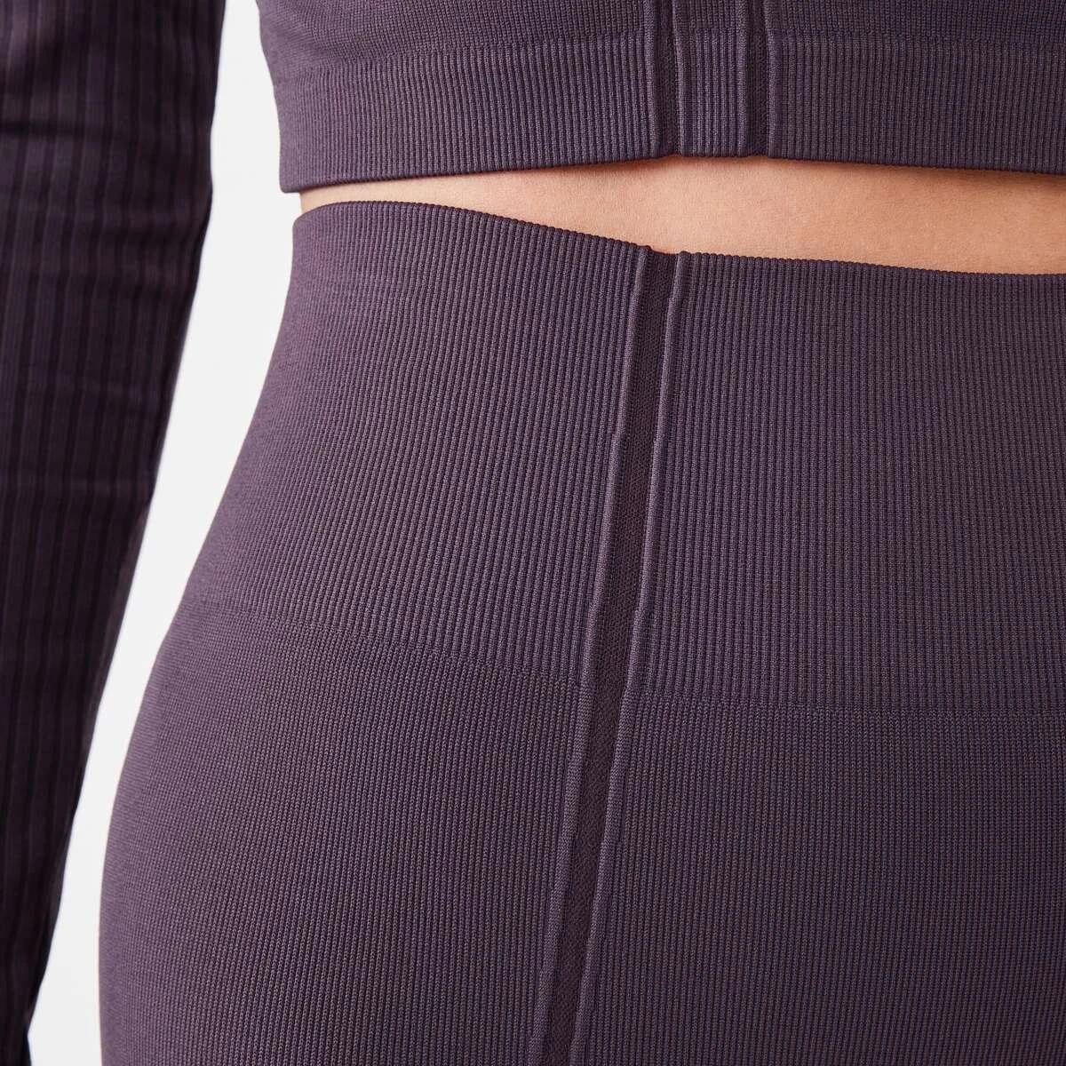 4 Active Womens Seamfree Ribbed Panel Leggings Pur Raisin, 4 of 5