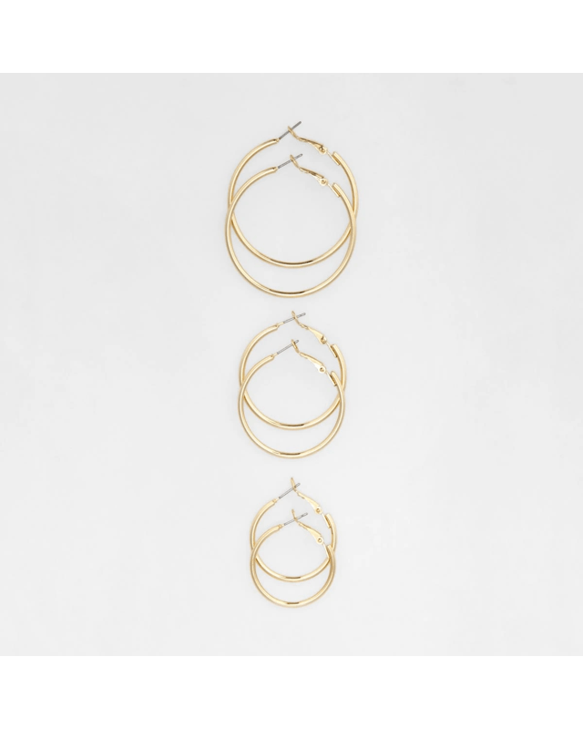 3 Pack Thin Hoop Earrings - Gold 