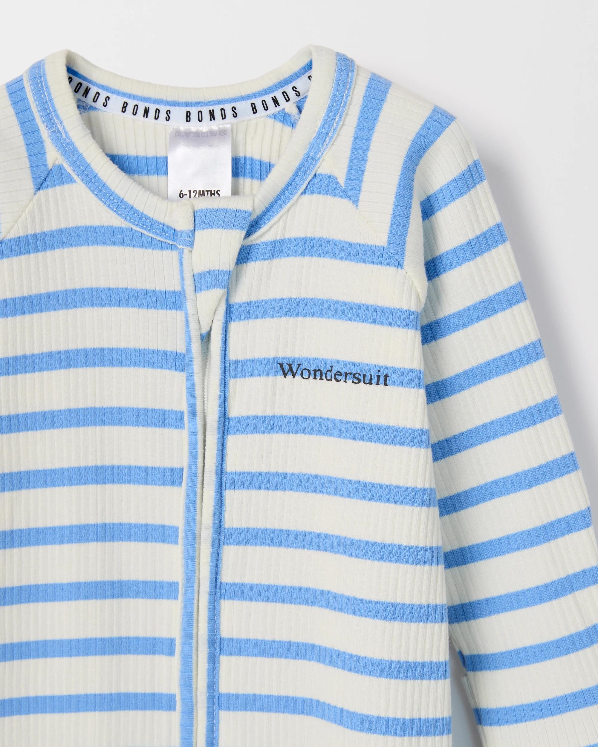 2 Bonds Baby Stripe Zip Wondersuit Coverall CREAM, 2 of 3