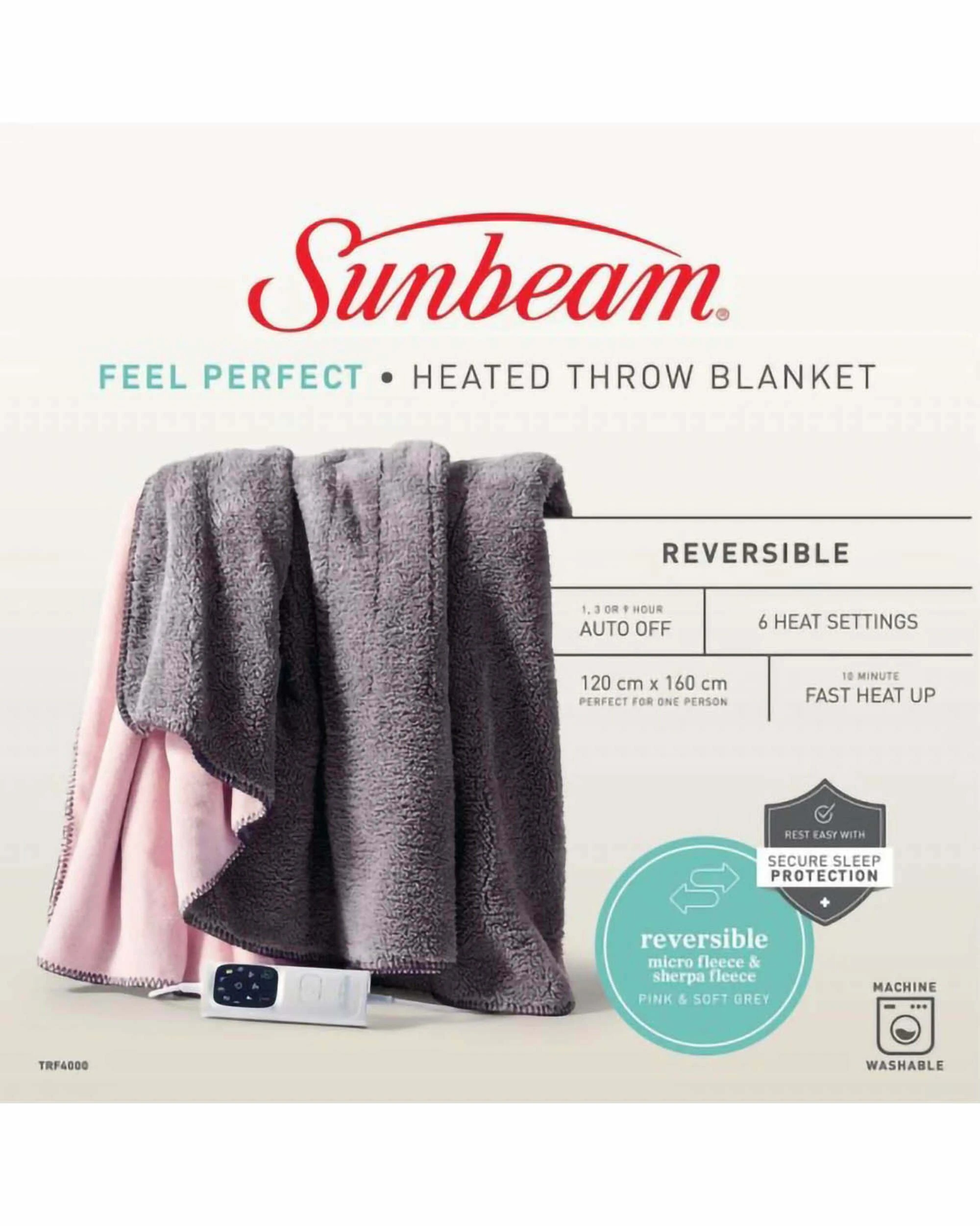 1 Sunbeam Feel Perfect Snug & Cosy Reversible Heated Throw - Grey/Pink - MULTI, 1 of 5