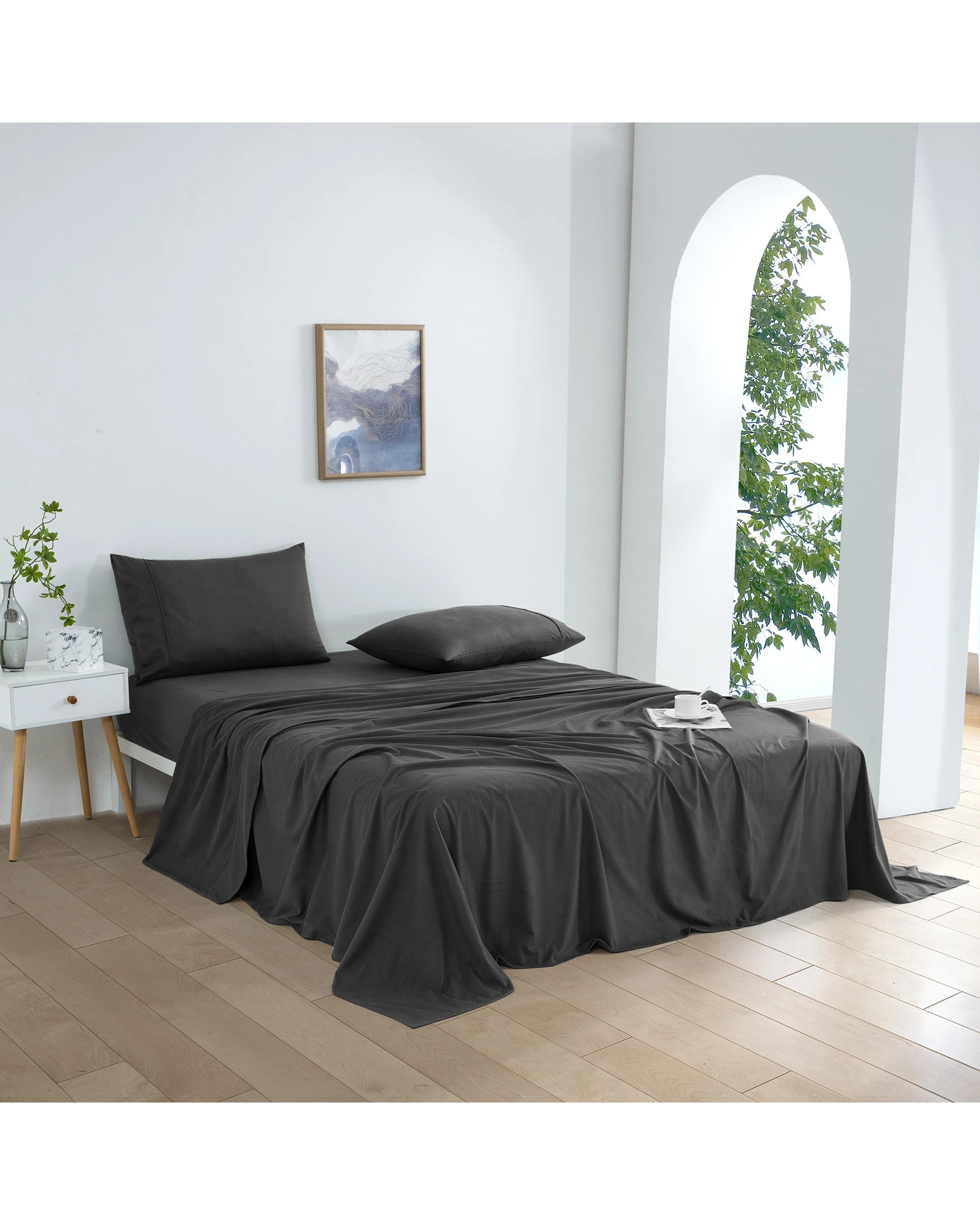 2 Dreamaker Micro Flannel Sheet Set - Queen Bed - Charcoal, 2 of 9