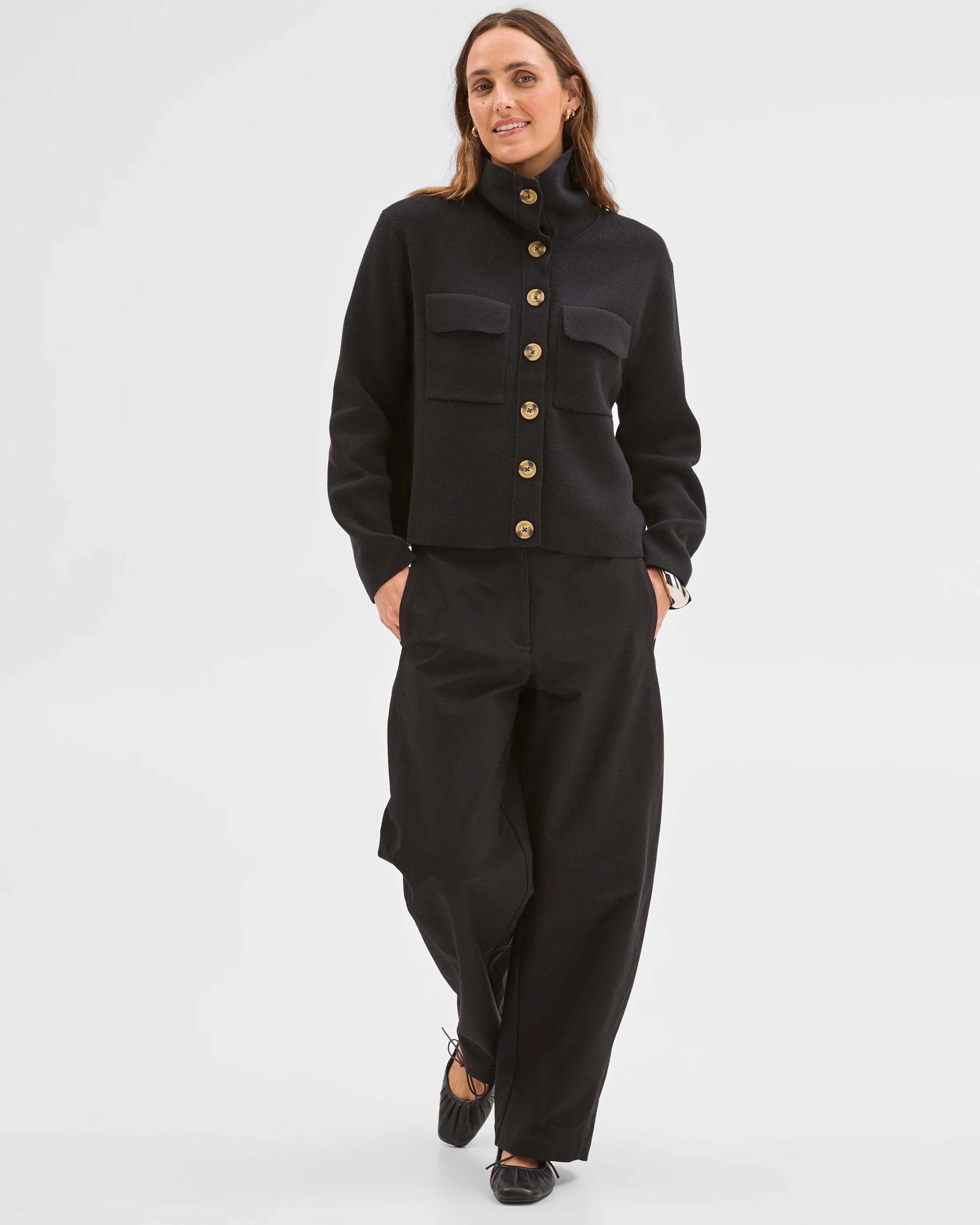 2 Target Woman Australian Cotton Funnel Neck Cocoon Knit Jacket BLACK, 2 of 5