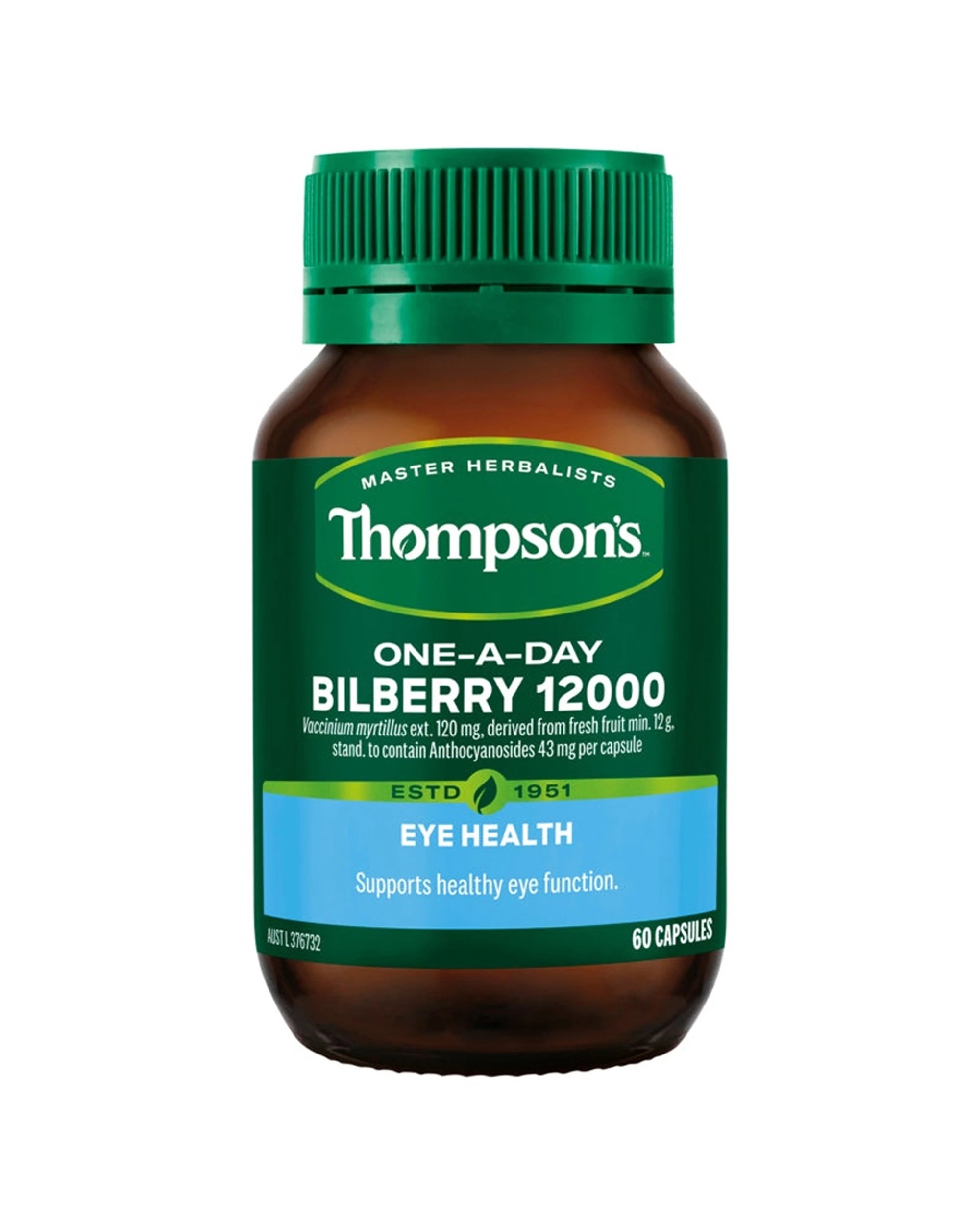 1 Thompson's 60pc One-A-Day Bilberry 12000mg Capsules Eye Health Supplement, 1 of 1