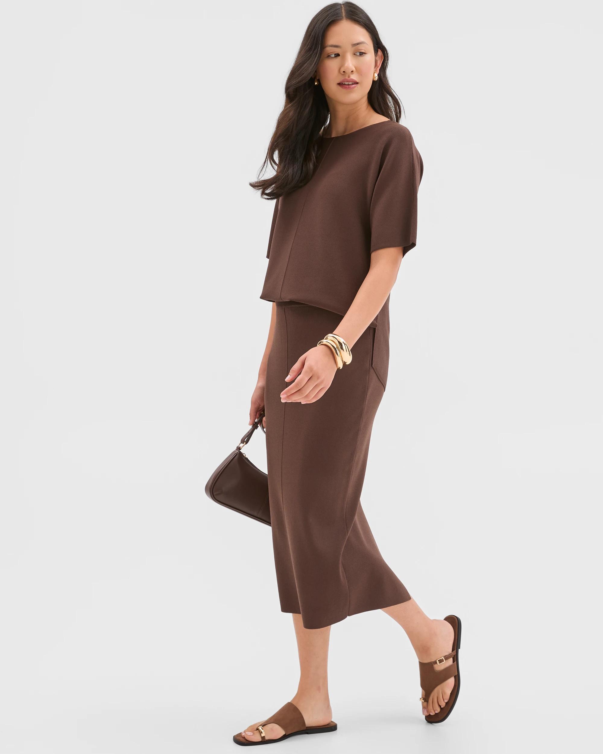1 Preview Crepe Knit Pencil Skirt RUM RAISIN, 1 of 6