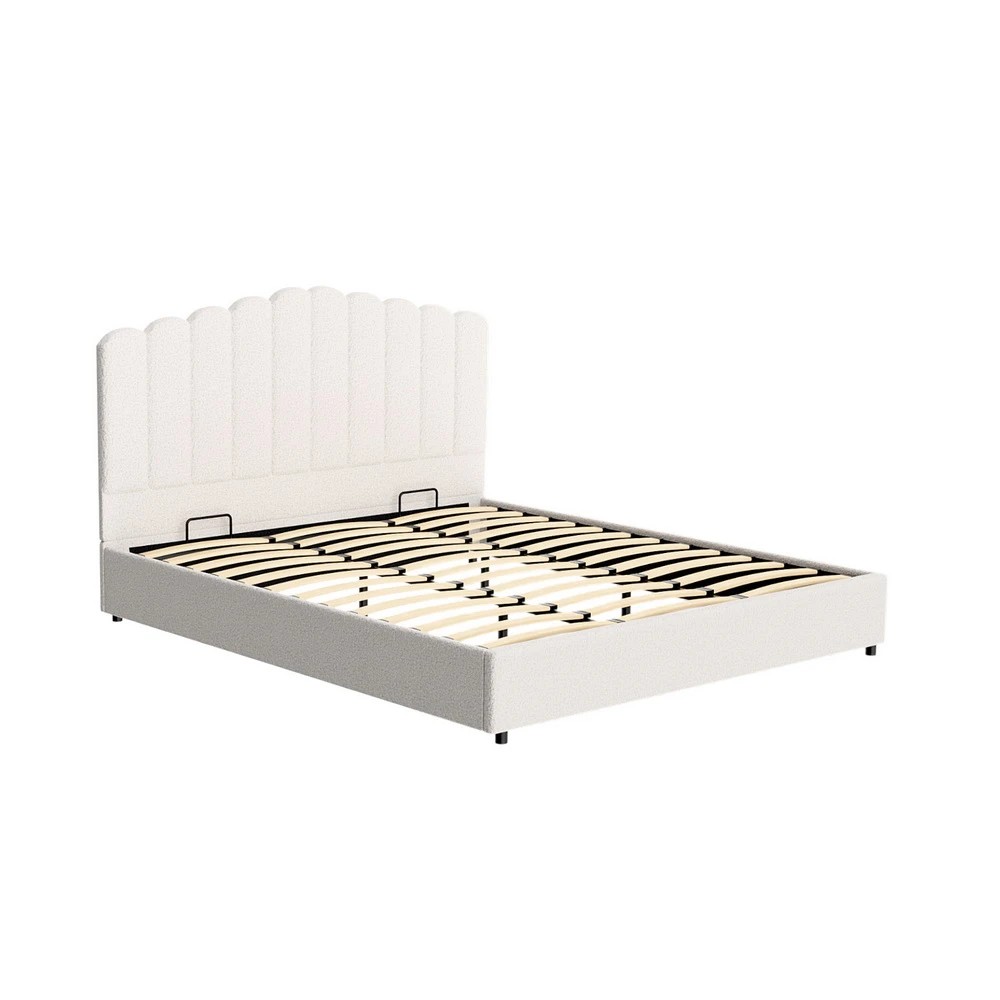 1 Artiss Bed Frame King Size Boucle FION - White, 1 of 5