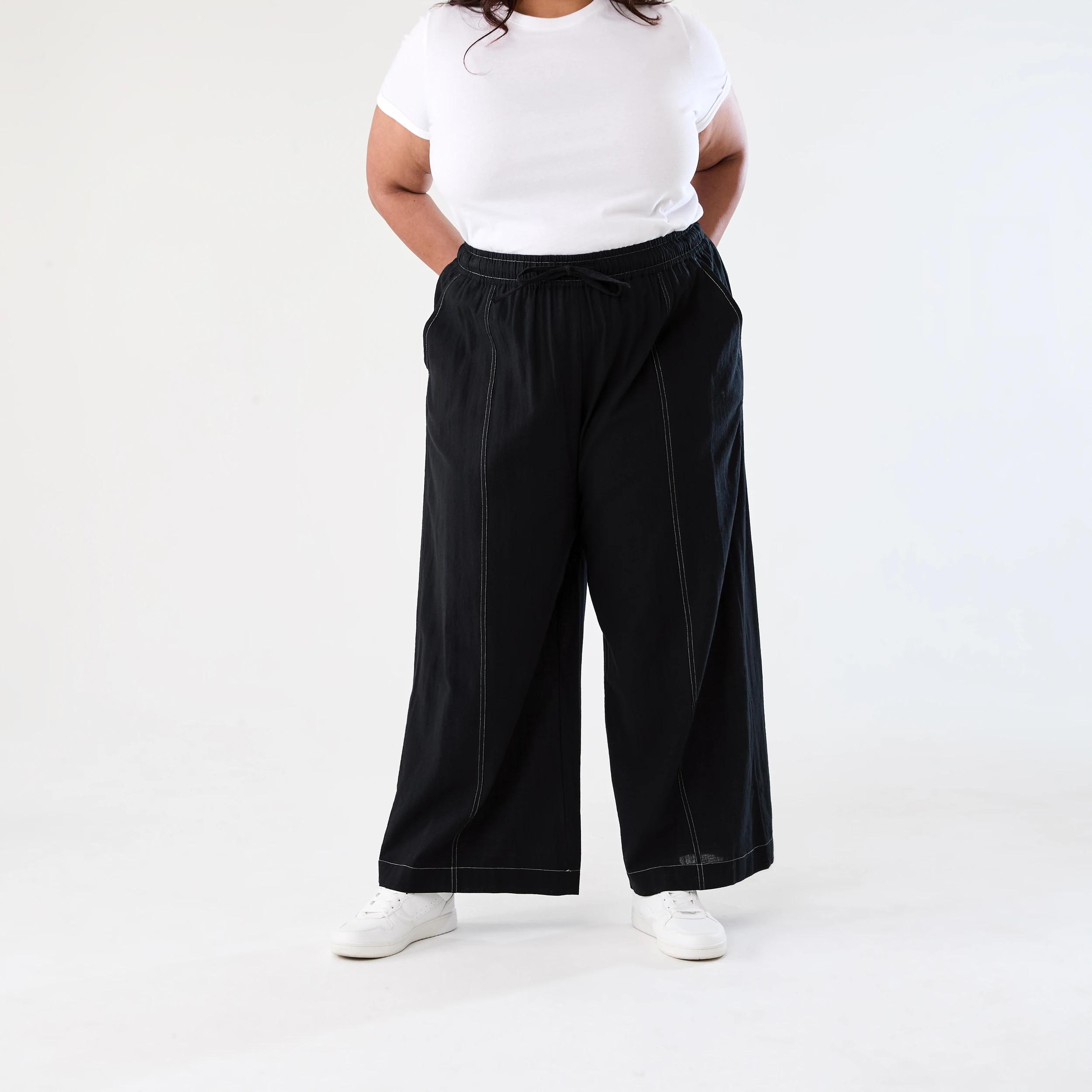 1 Curve Contrast Seam Pants BLACK, 1 of 6