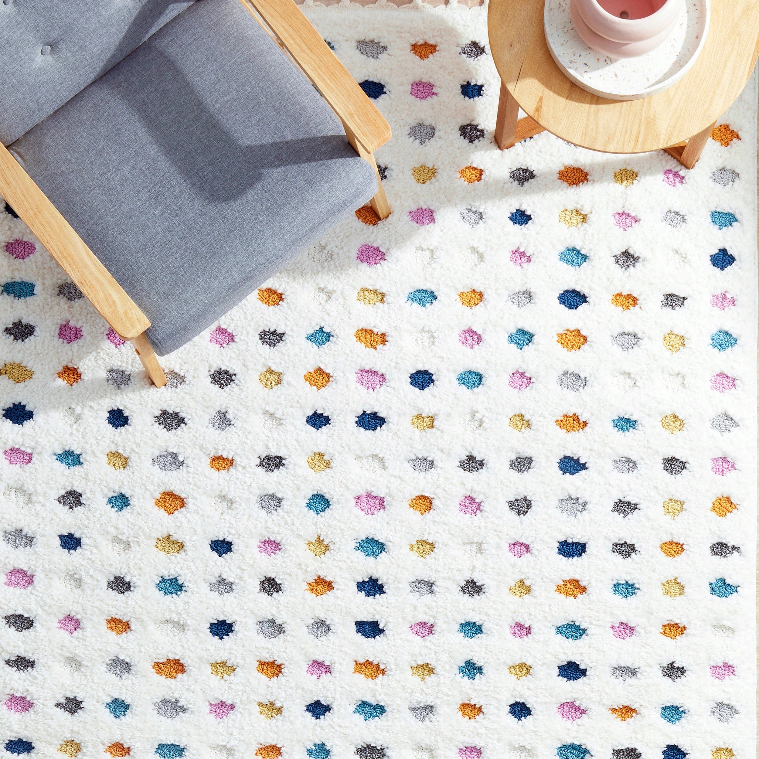 2 Common Ground Rugs Remy Polka 230x160cm - Medium Shag Rug - White, 2 of 9