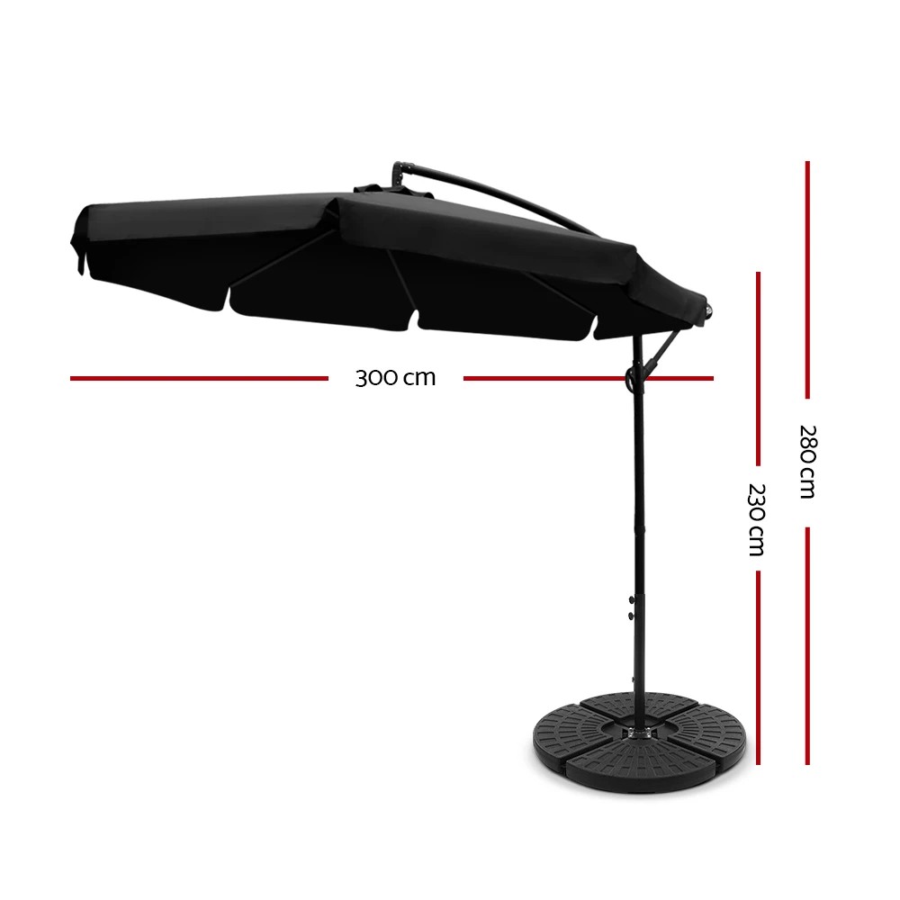 2 Instahut 3m Outdoor Umbrella w/Base Cantilever Garden Patio Beach - Black, 2 of 6