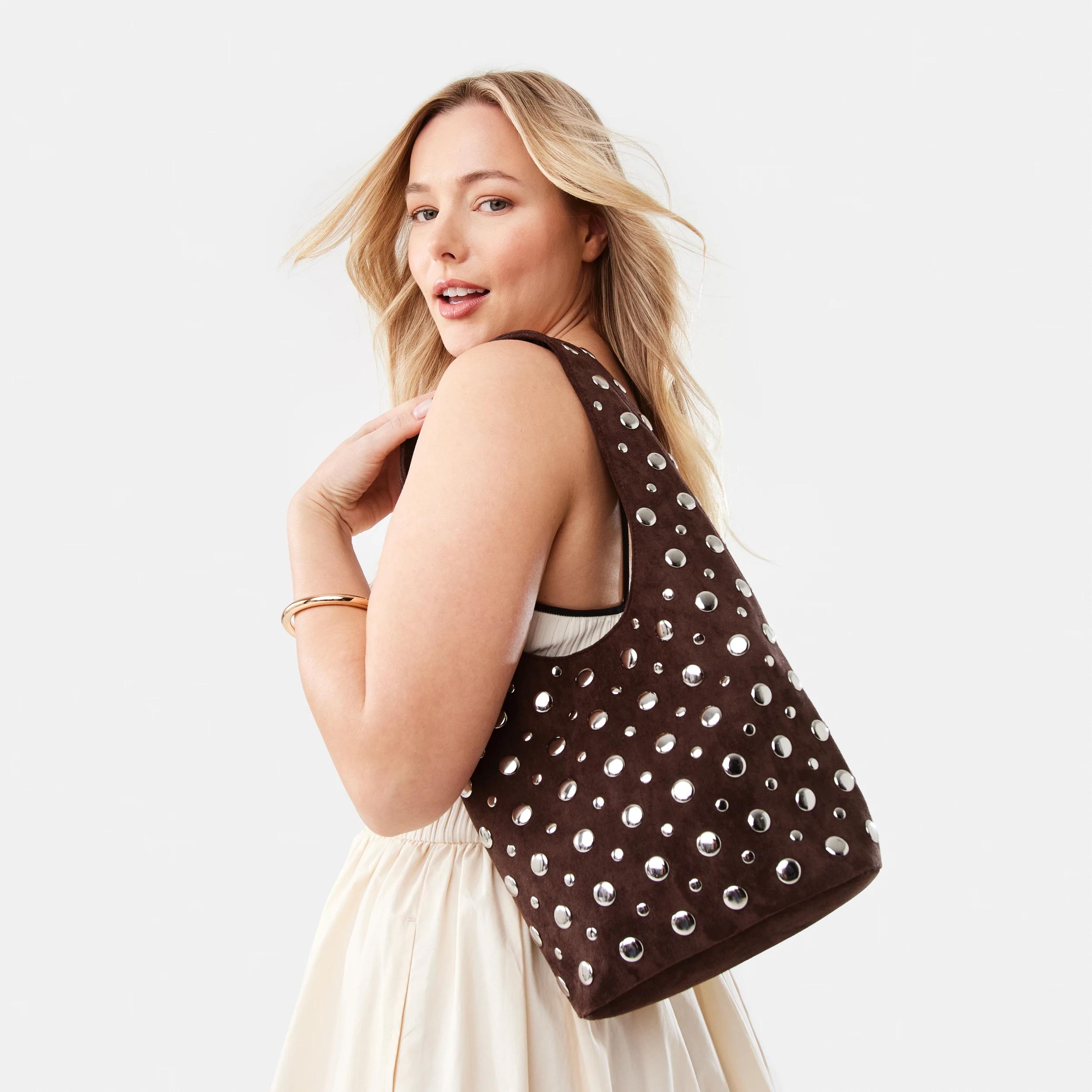 5 Stud Shoulder Bag CHOCOLATE PLUM, 5 of 7