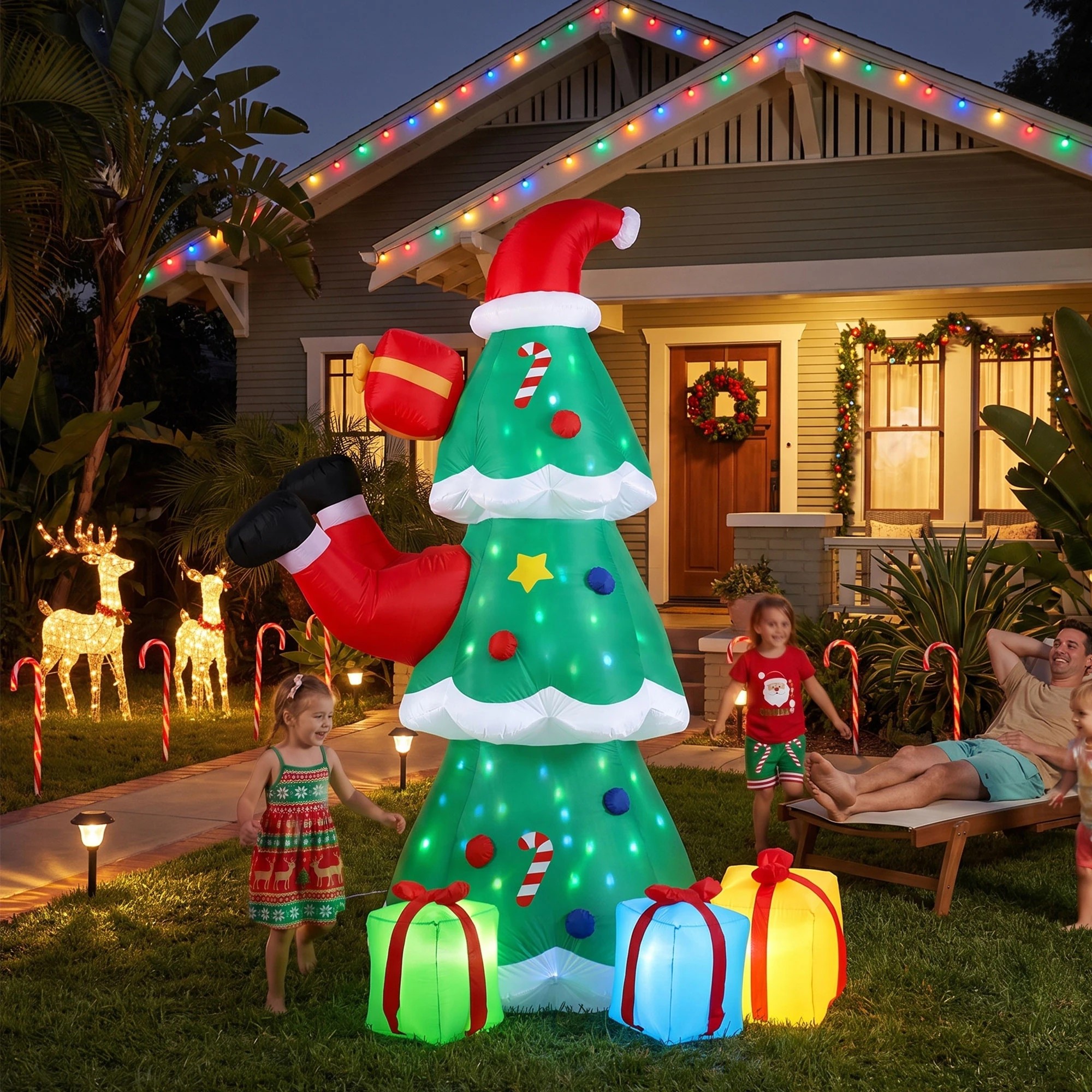 8 Jingle Jollys Christmas Inflatable Santa Tree 2.5M Height Flashing Light Decorations Illuminated - Multi, 8 of 9
