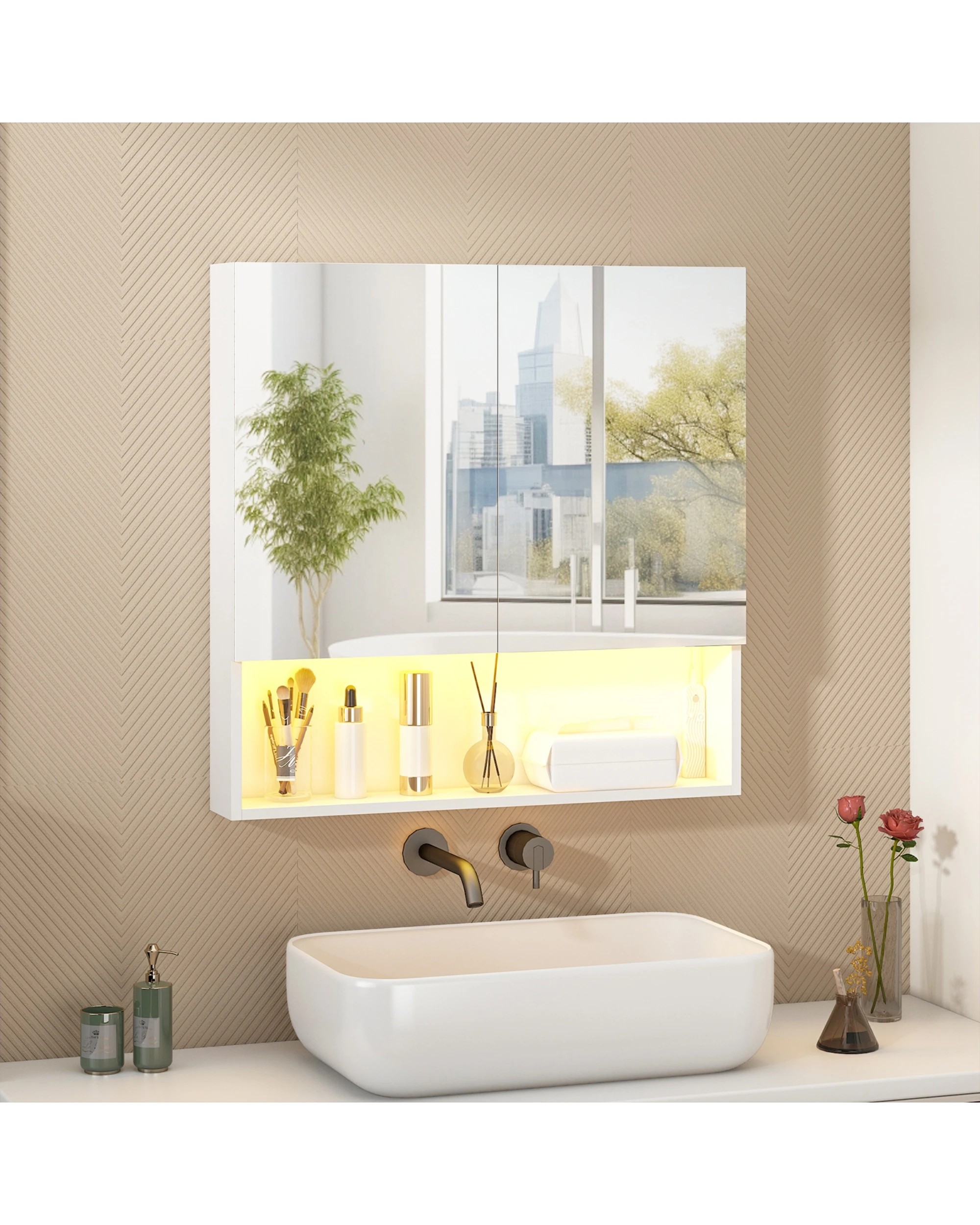 2 Advwin 750 x 750mm Cabinet LED Medicine Storage Unit Mirror Shaving Cupboard w/ Motion Sensor Light, 2 of 10