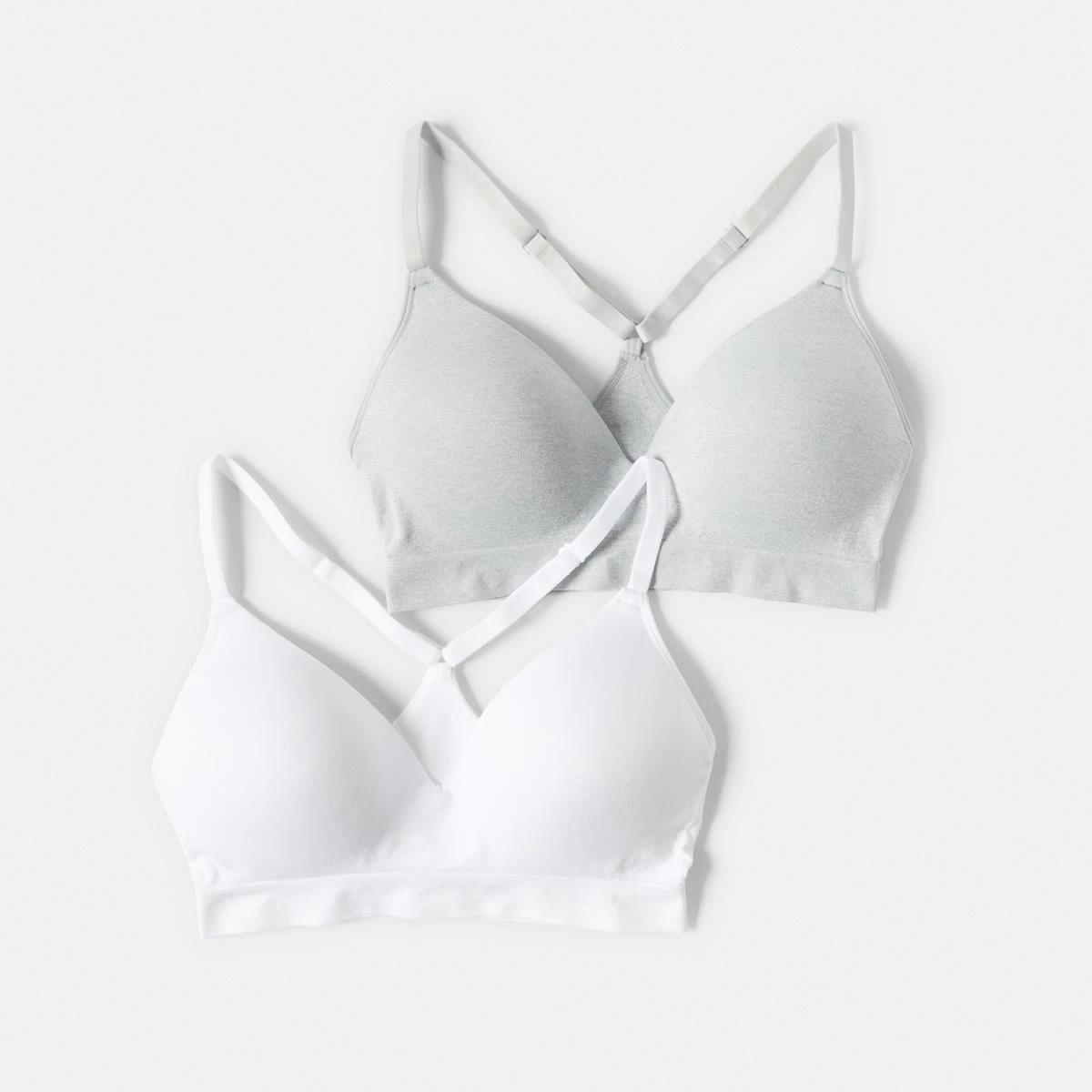 1 2 Pack Wirefree Racerback T-shirt Bra SILVER MARLE, WHITE, 1 of 10