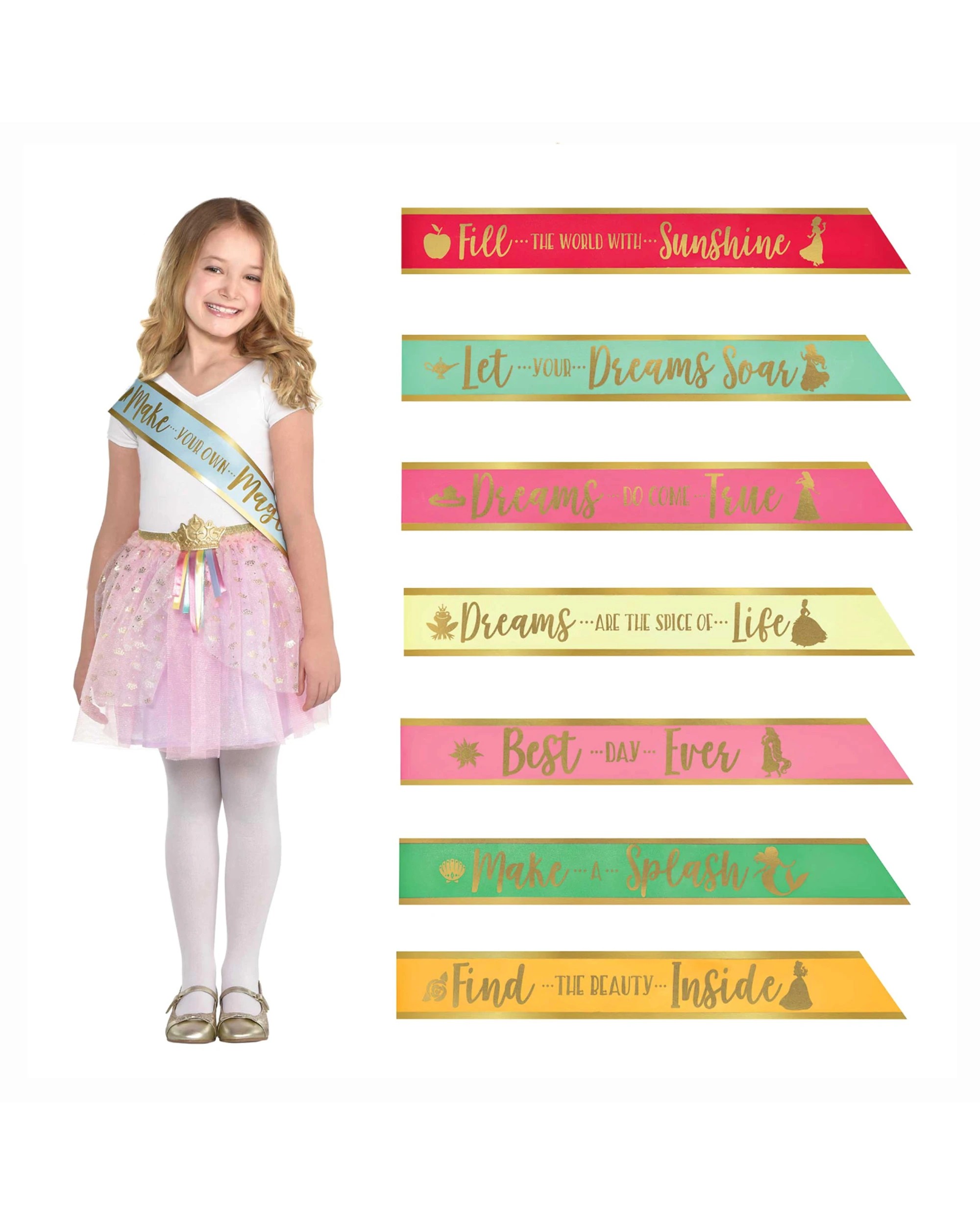 1 Amscan Inc. Disney Princess Once Upon A Time Birthday Sash Set Pack of 8 - Multi, 1 of 1