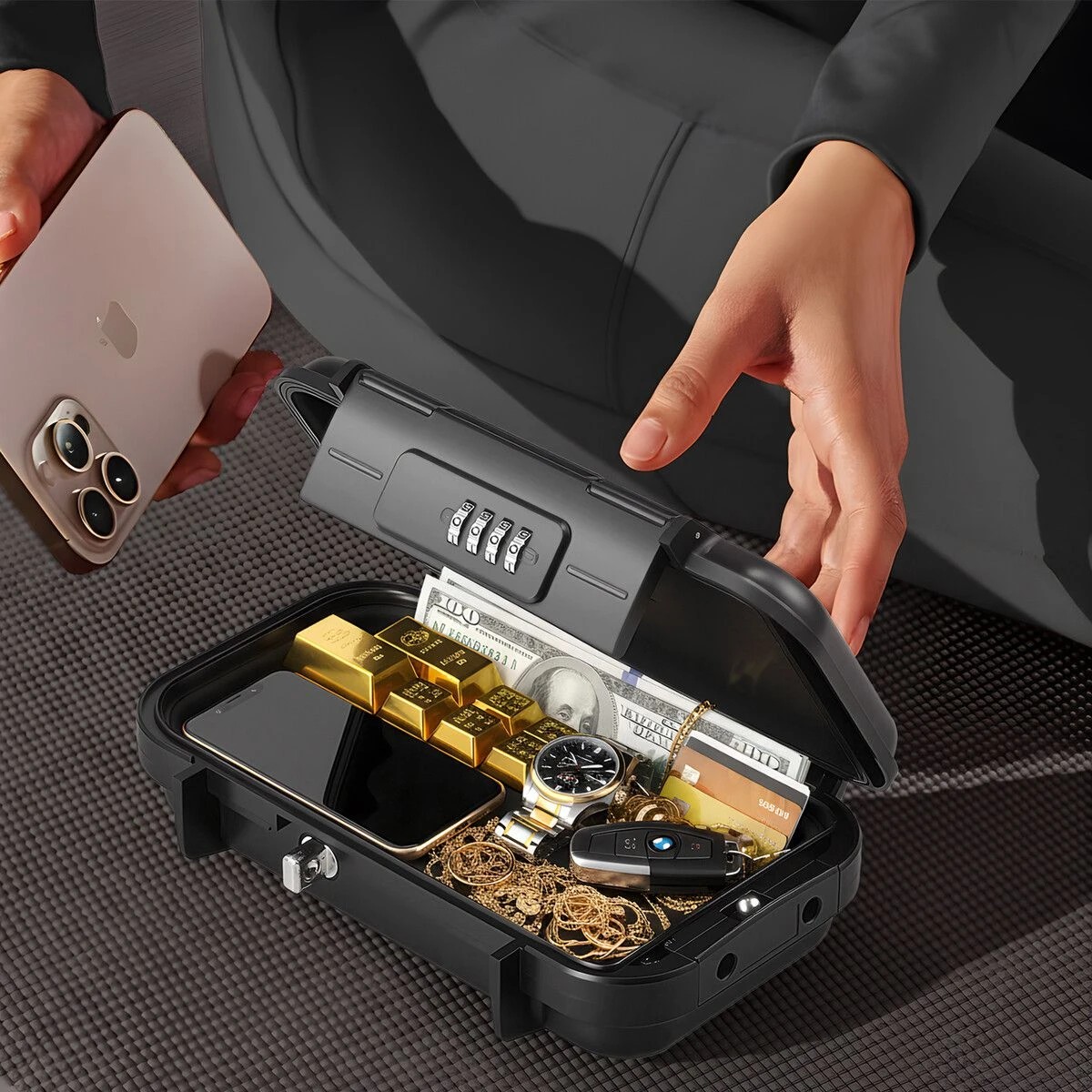 2 AUSWAY Portable Safe Lock Box Combination Security Case Small, 2 of 3