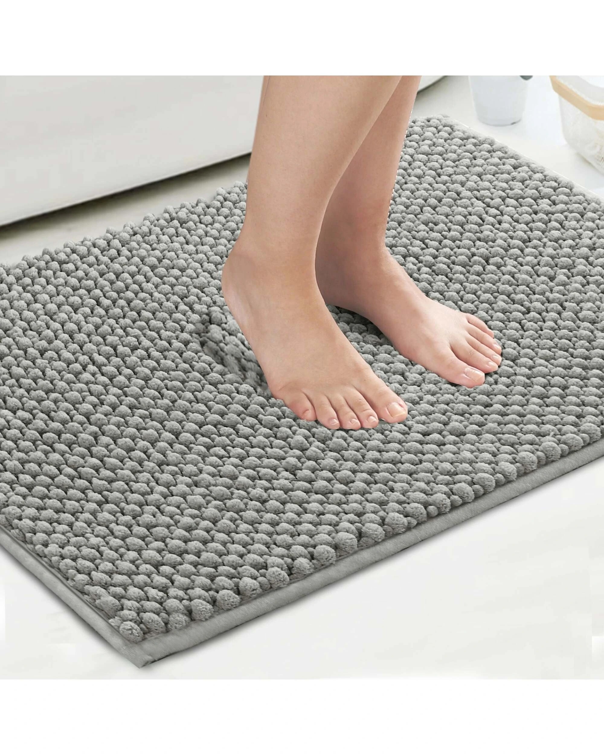 2 Smarcute Chenille Absorbent Bath Mat 2 Piece - 50x81cm & 43x61cm - Grey, 2 of 4