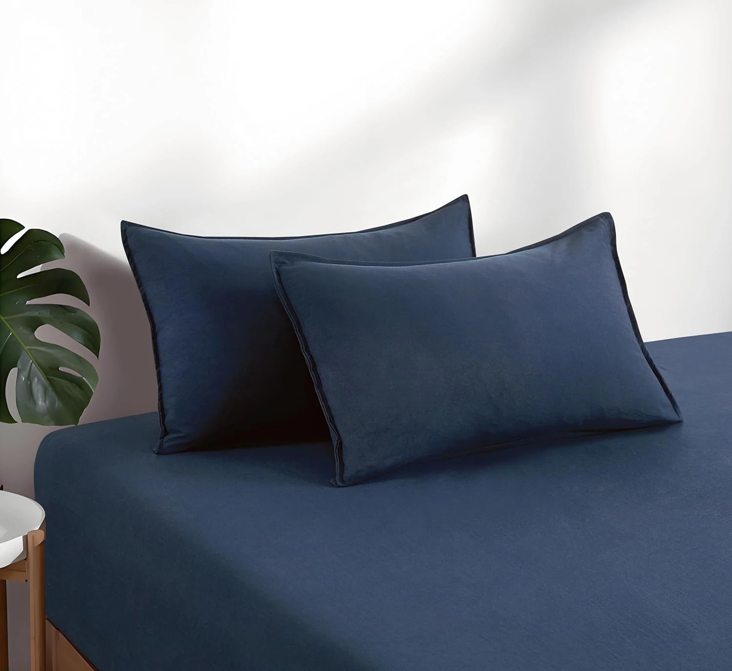 5 CleverPolly 100% Vintage Washed Microfibre Fitted Sheet Set - Navy Blue - Super King Bed, 5 of 5