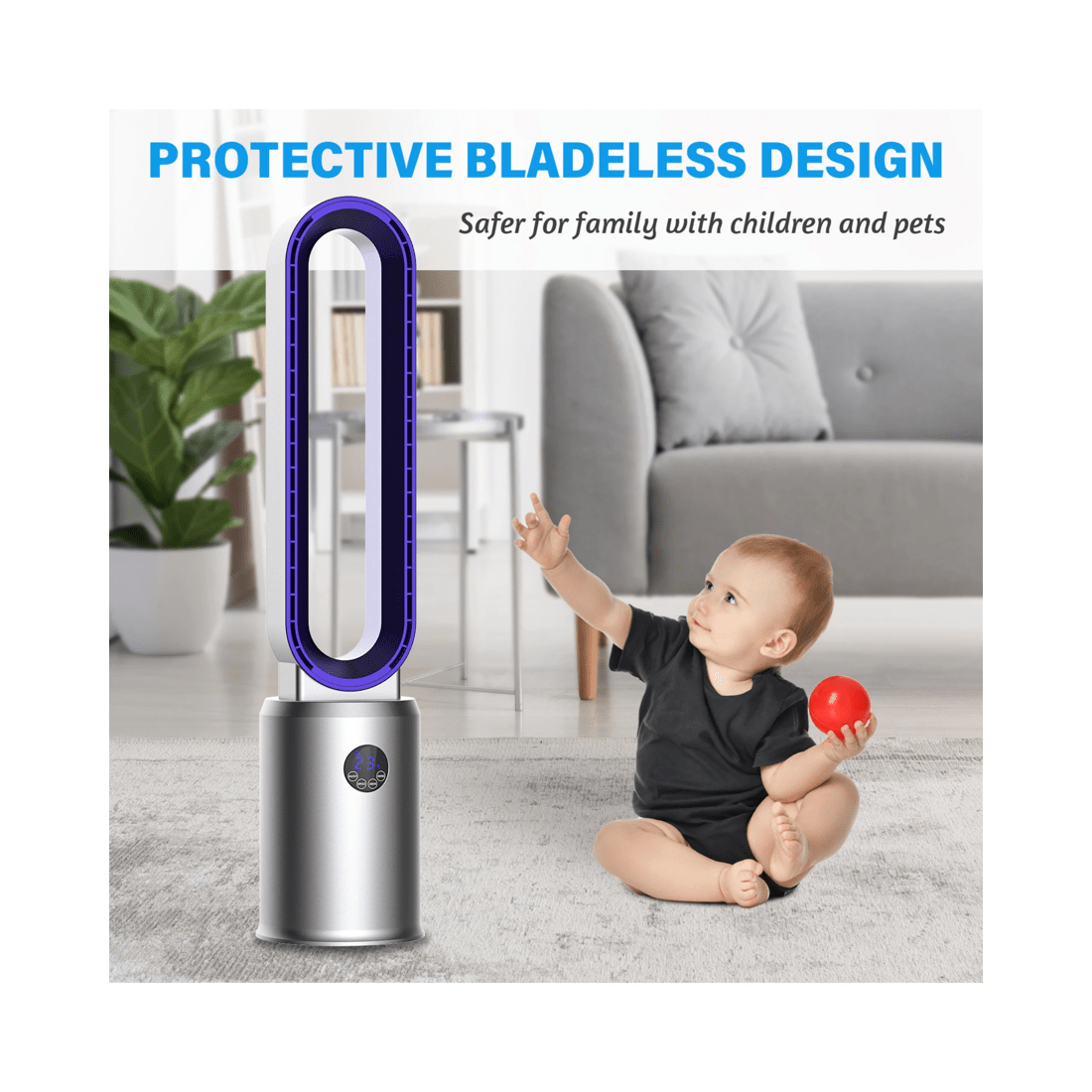4 Advwin Bladeless Tower Fan Portable Electric Standing Floor Fan Air Circulator With Remote 24-Speeds Adjustable, 4 of 8