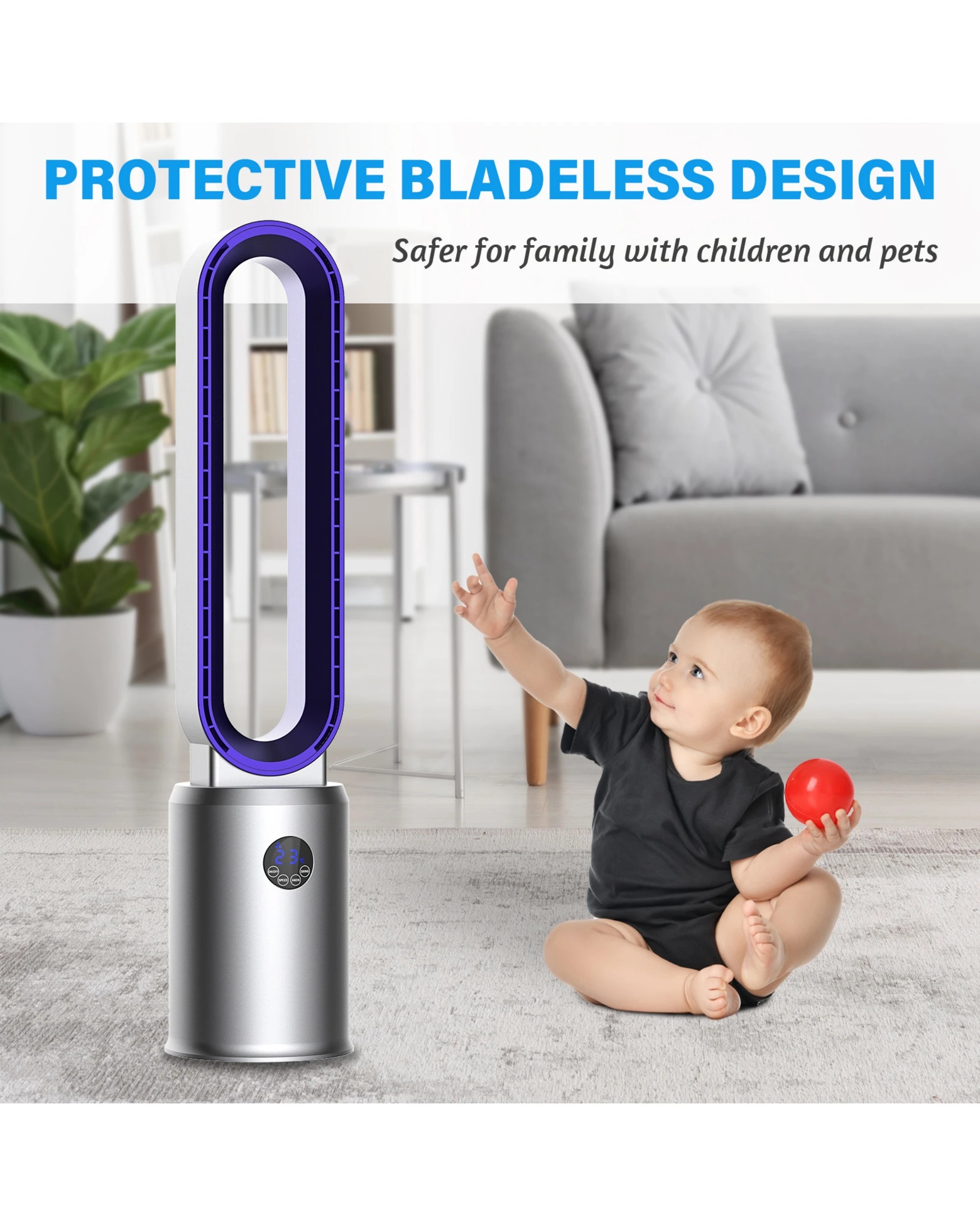 4 Advwin Bladeless Tower Fan Portable Electric Standing Floor Fan Air Circulator With Remote 24-Speeds Adjustable, 4 of 8