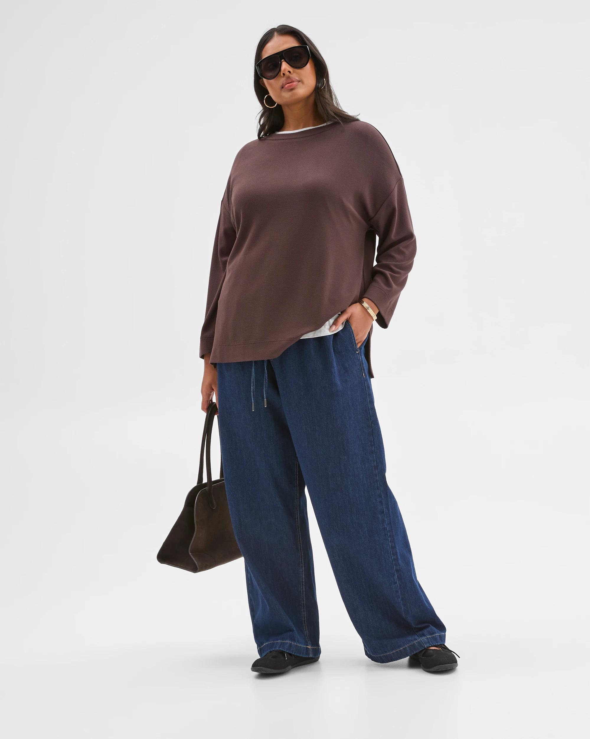 1 Target Curve Plus Size Long Sleeve Ottoman Top BRUNETTE, 1 of 5