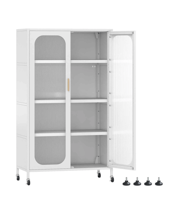 Costway Rolling Storage Cabinet Cupboard Metal Kitchen Pantry Sideboard - White