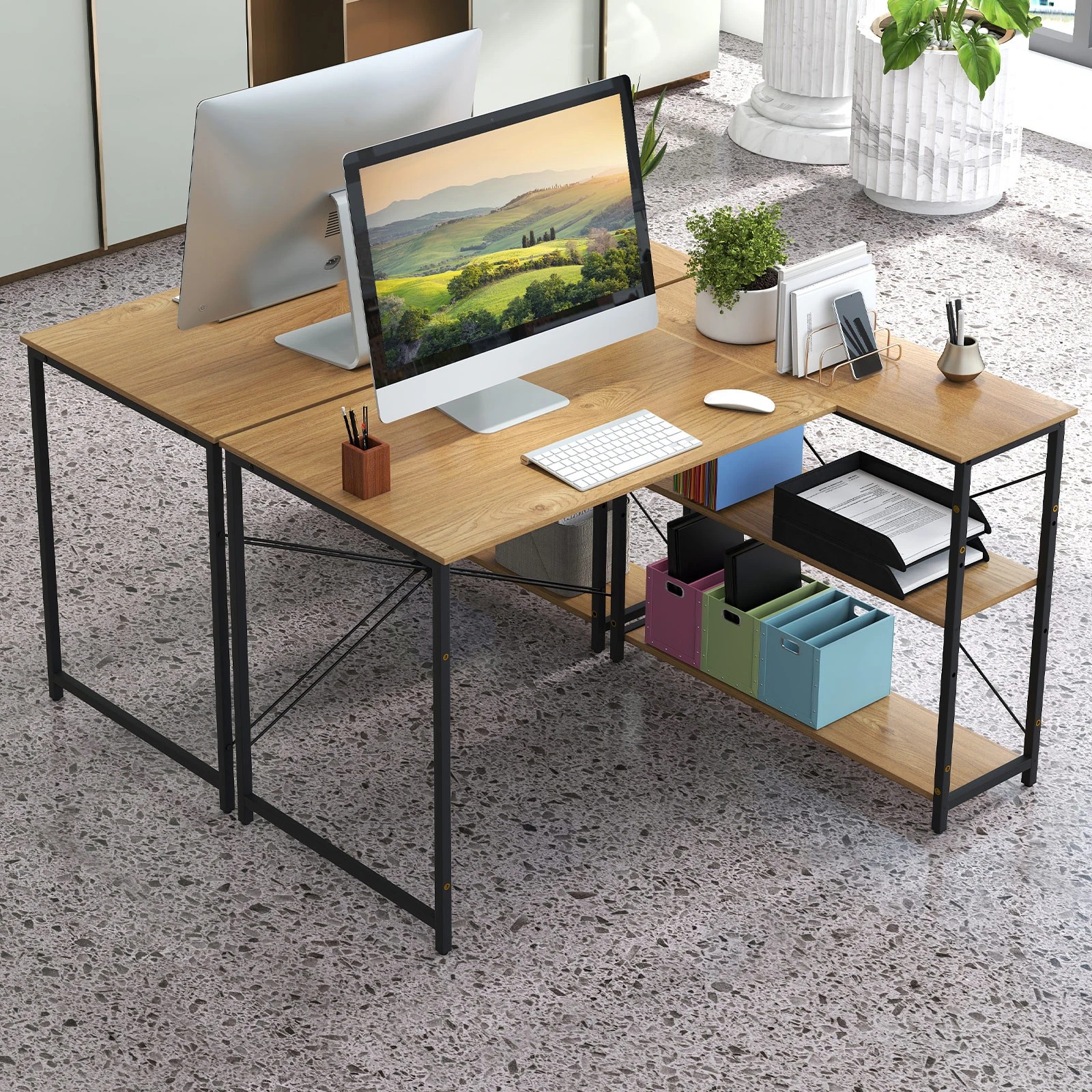 2 Costway L-Shaped Corner Computer Desk Writing Study Table Workstation, 2 of 3