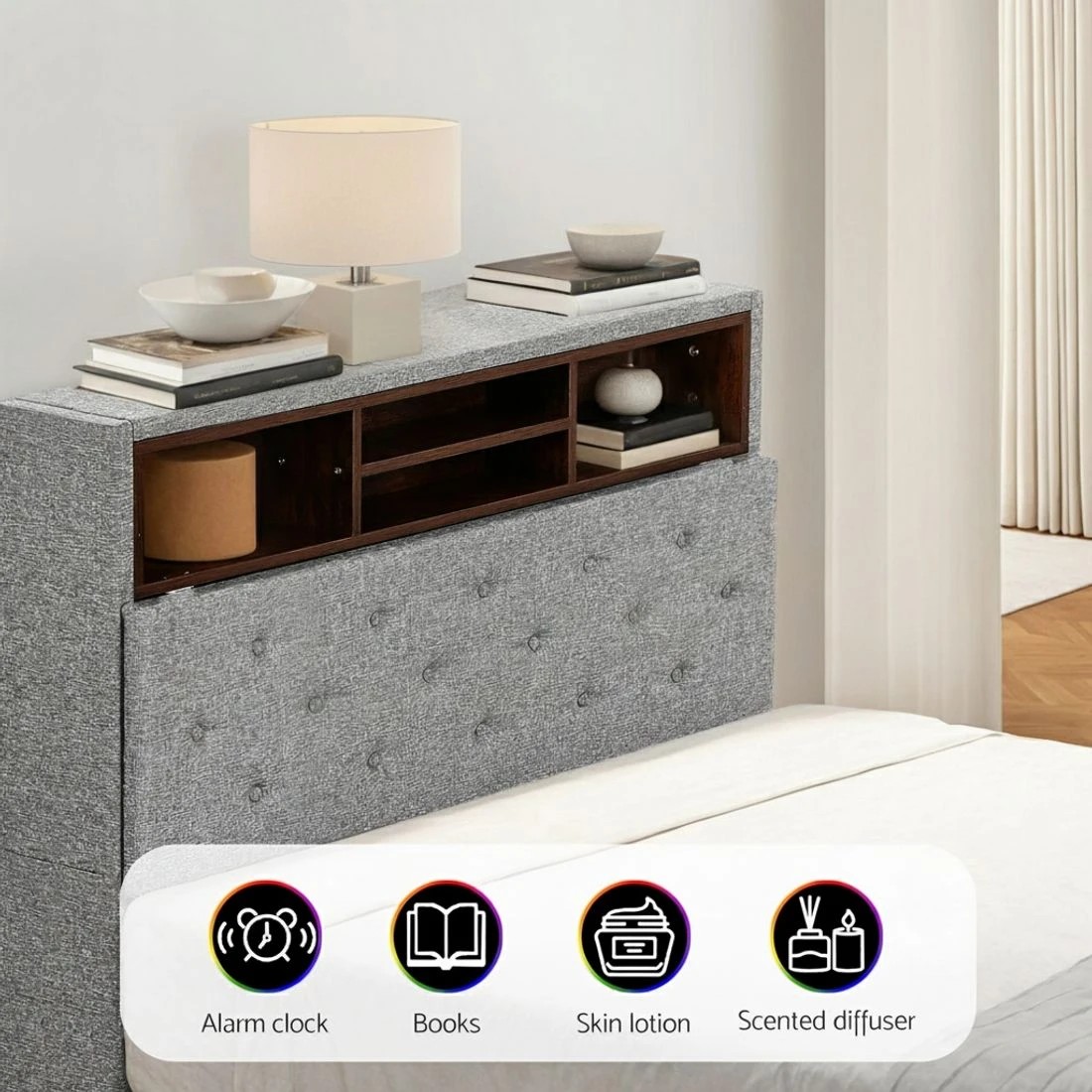 5 Artiss Bed Frame King Single Size LED Mattress Base Platform with Storage Shelf Hidden Storage Box - Black, 5 of 8