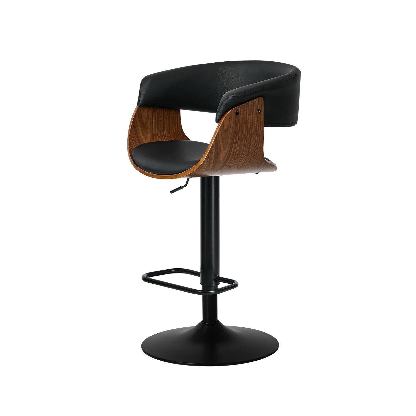 6 Oikiture 2x Bar Stools Swivel Gas Lift Counter Stool Armrest Leather - Black, 6 of 8