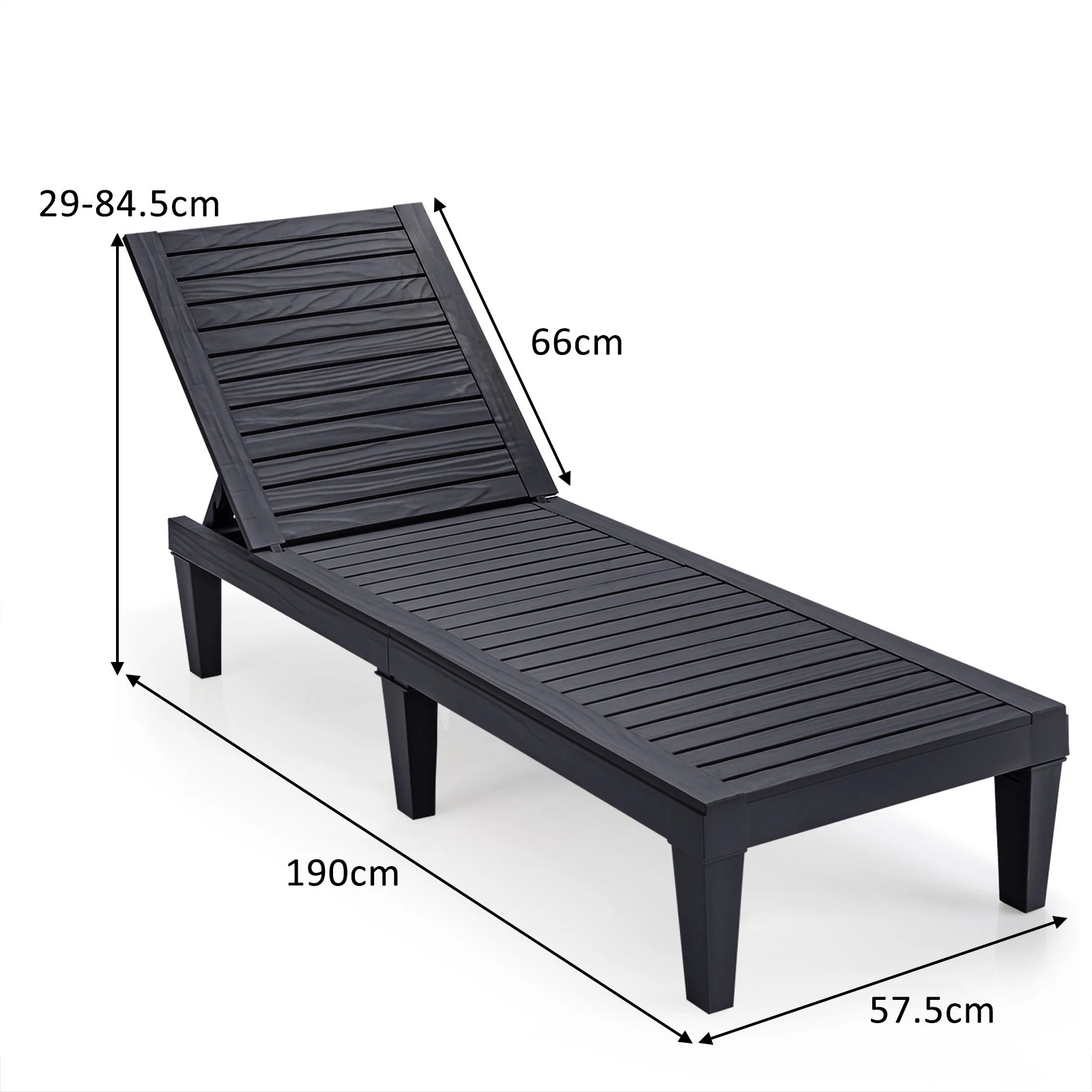 2 Costway Patio Chaise Lounge Chair 5-Position Adjustable Sun Tanning Chair - Black, 2 of 3