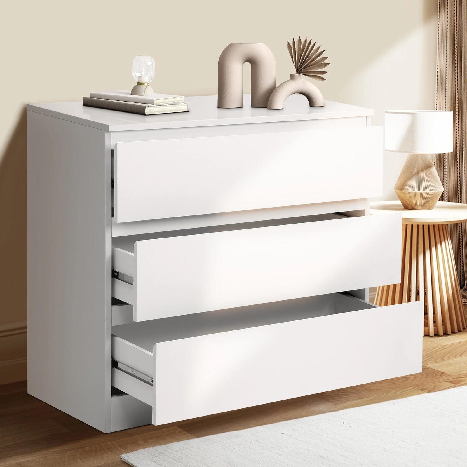 3 Oikiture 3 Chest Of Drawers Lowboy Dresser Table Storage Cabinet Bedroom
 - White, 3 of 10