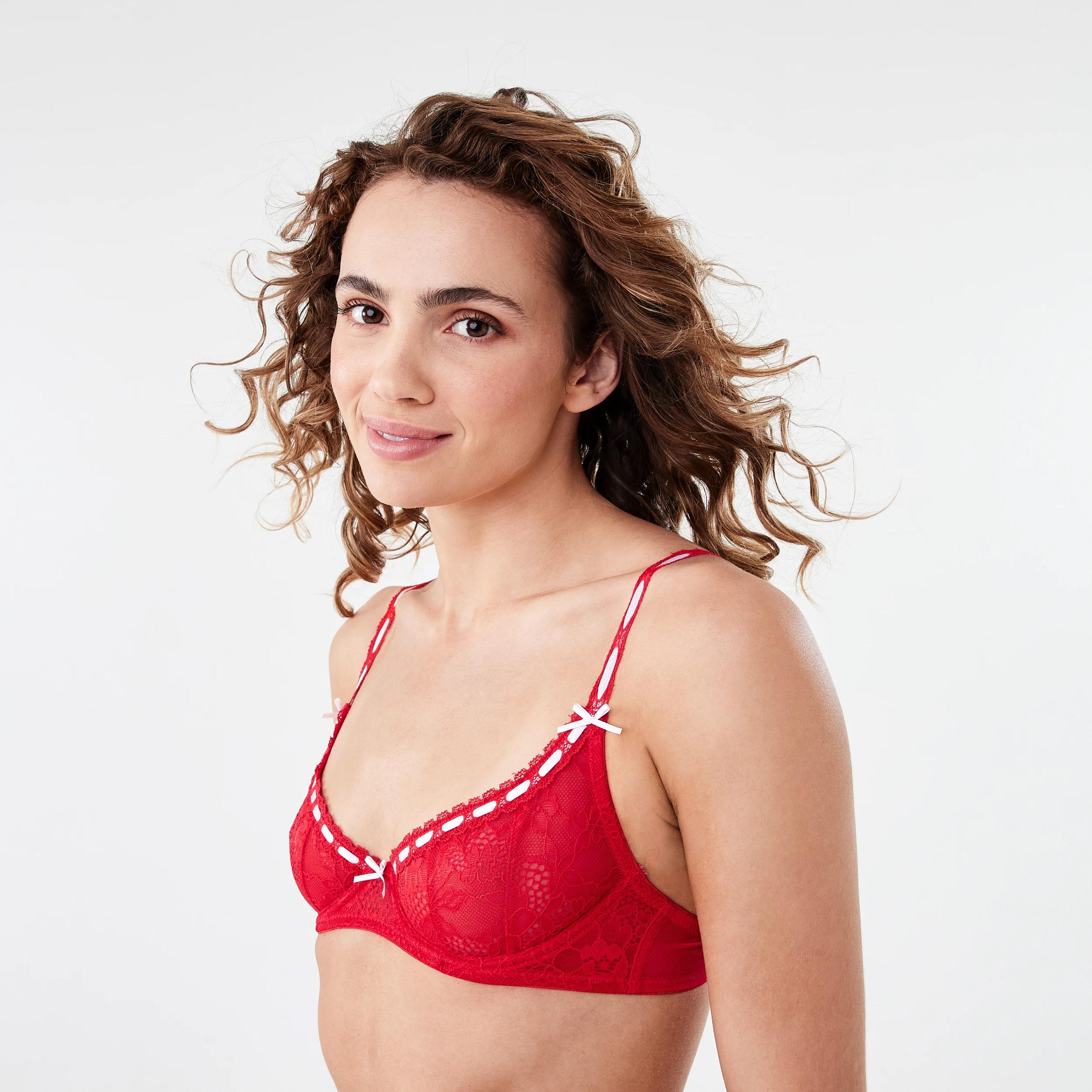 2 Co-ordinated Ribbon Trim Soft Cup Bra Strawberry, 2 of 6