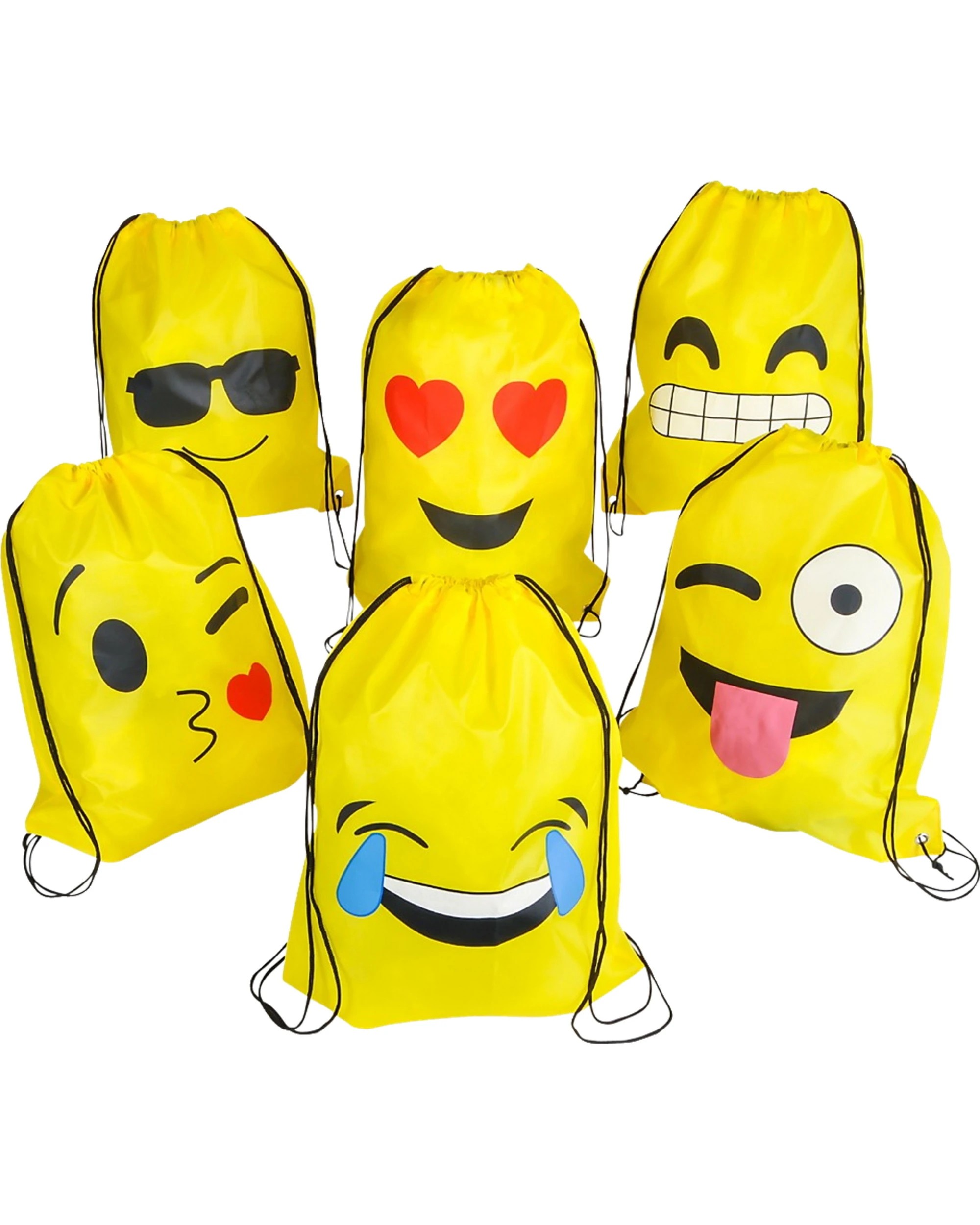 1 RI Novelty Emoji Drawstring Bags Pack of 12 - Yellow, 1 of 1