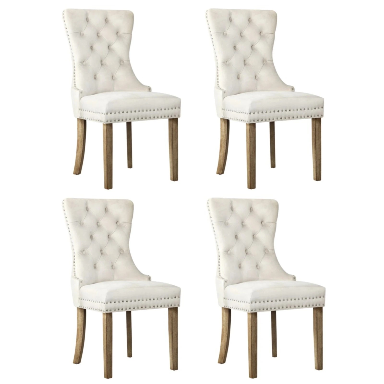 1 Oikiture 4x Velvet Dining Chairs Upholstered French Provincial Tufted - Beige, 1 of 8