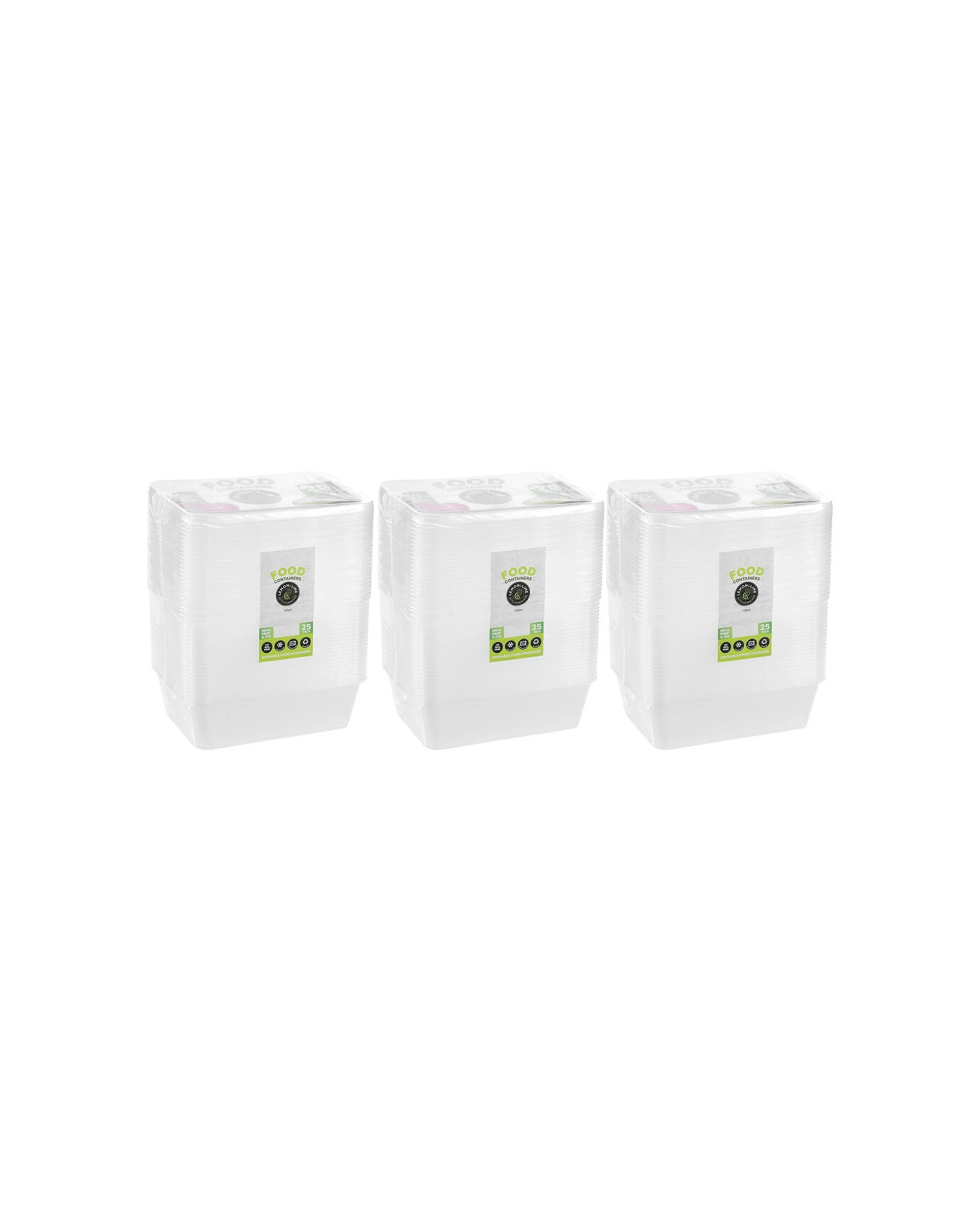1 Lemon & Lime 3x 25PK Reusable 750ml Rectangle Food Container with Lid Set - Clear, 1 of 7