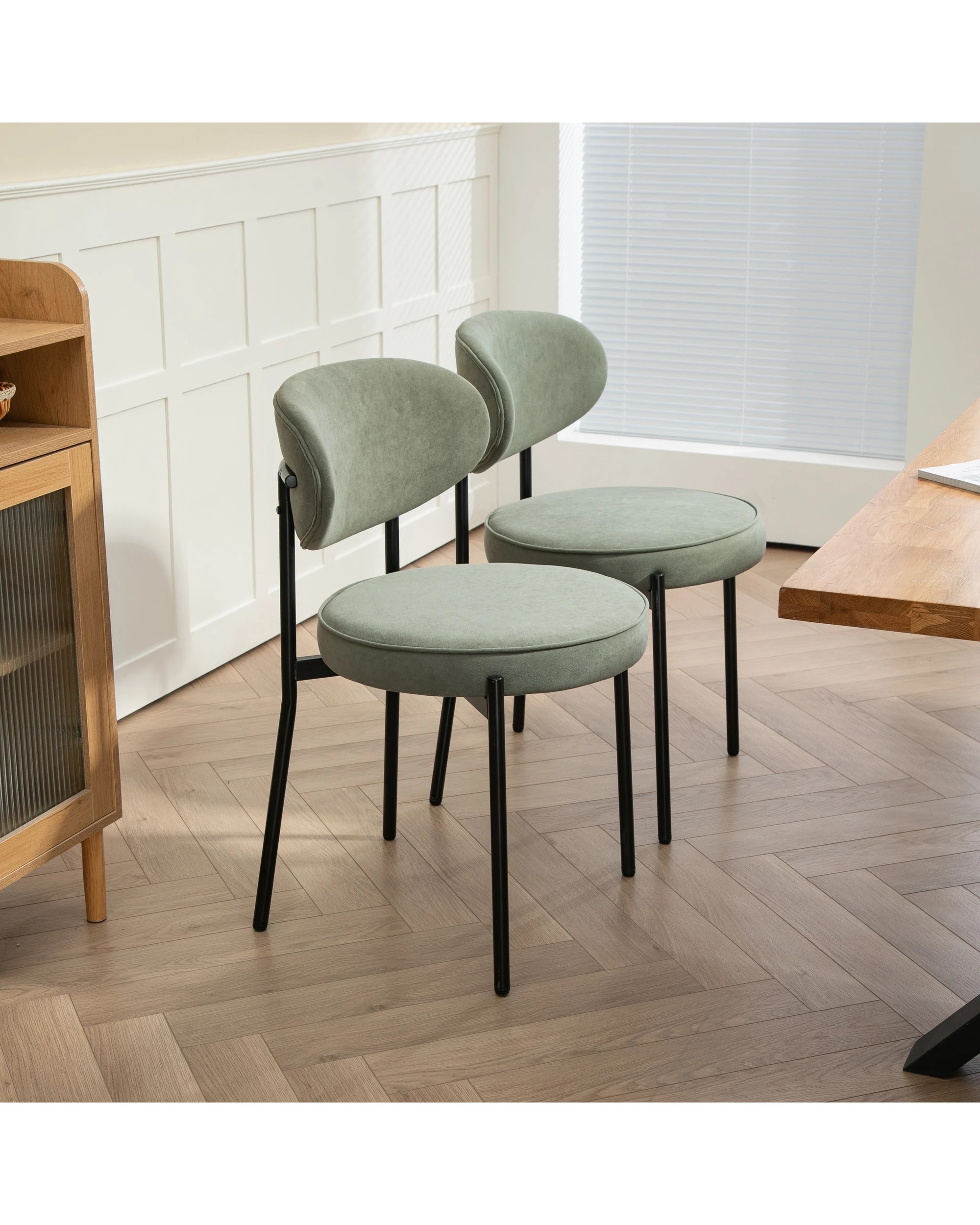 5 IHOMDEC Round Dining Chair Metal Frame and Legs Set of 2 - Green - Green, 5 of 10