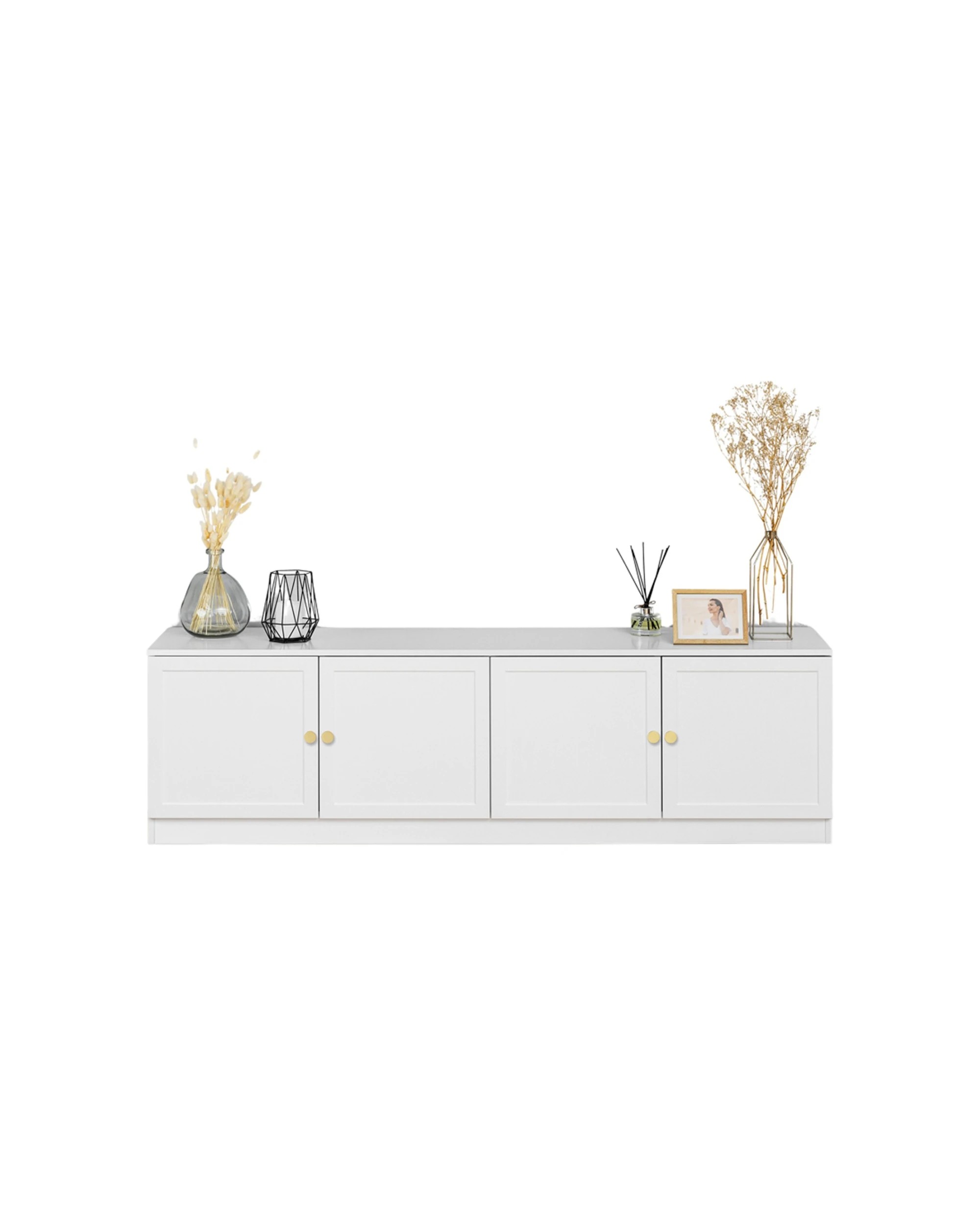 2 European Cabinetry Bucharest Hamptons Panel TV Unit Brass Round Handle - White, 2 of 4