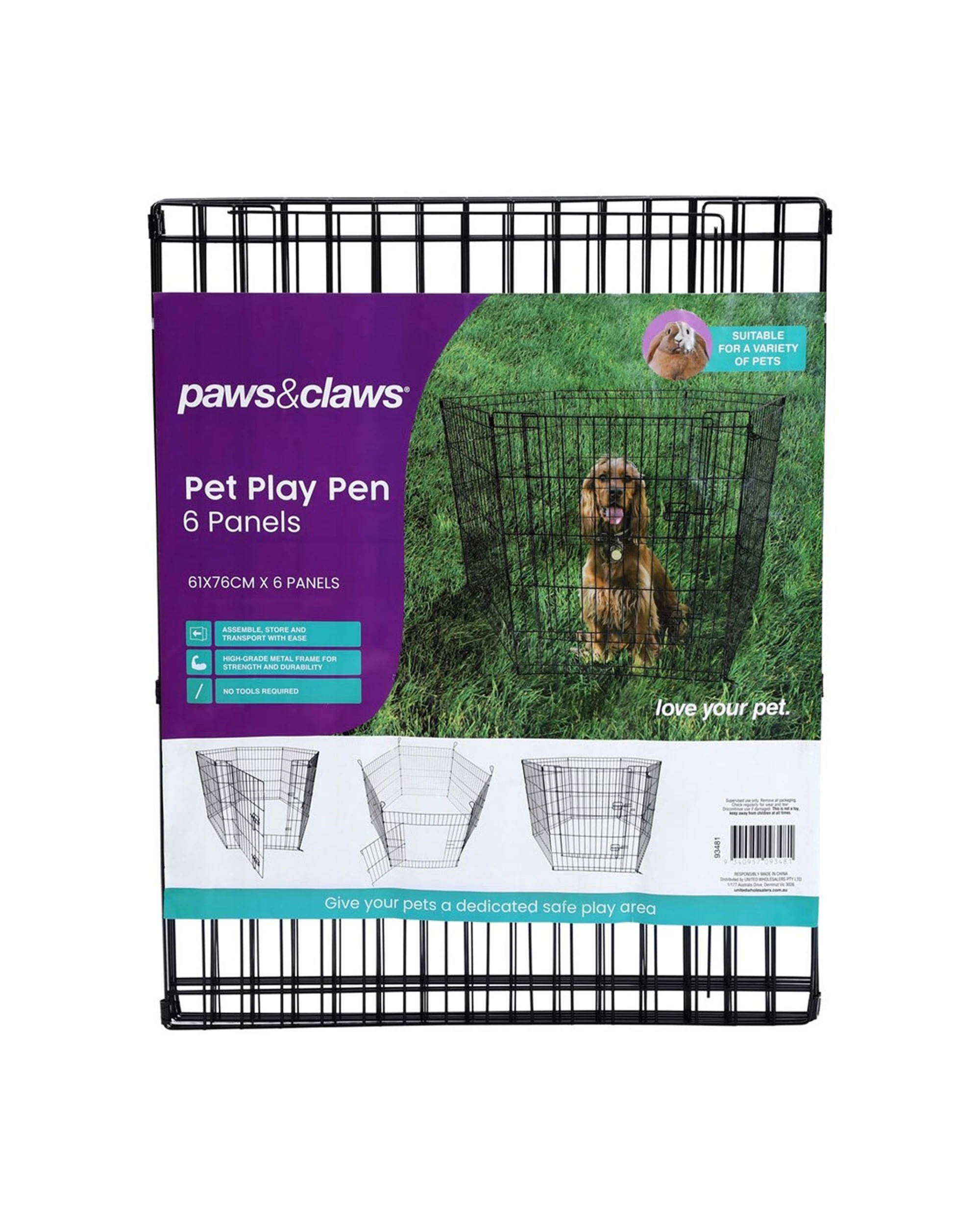2 Paws And Claws 6pc Play Pen 6 Sided Large 61x76cm Black Pet Enclosure Fence - Metal Durable Indoor Outdoor
 - Black, 2 of 2