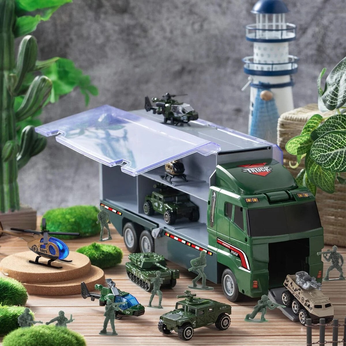 2 AUSWAY Army Truck Toy Car Military Force Model Carrier Storage Play Set, 2 of 5