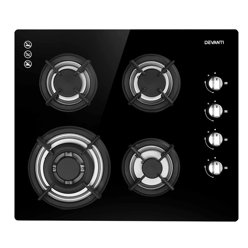 1 Devanti Gas Cooktop 60cm Stove Hob - Black, 1 of 7