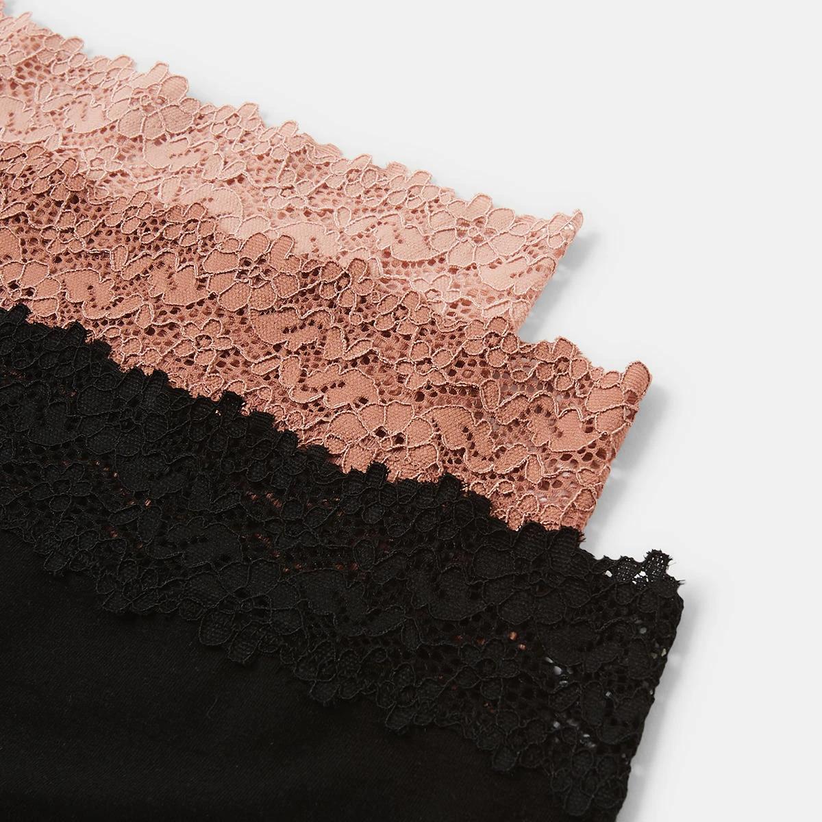 2 3 Pack Cotton Lace Boyleg Briefs Bk Sc Lf, 2 of 8