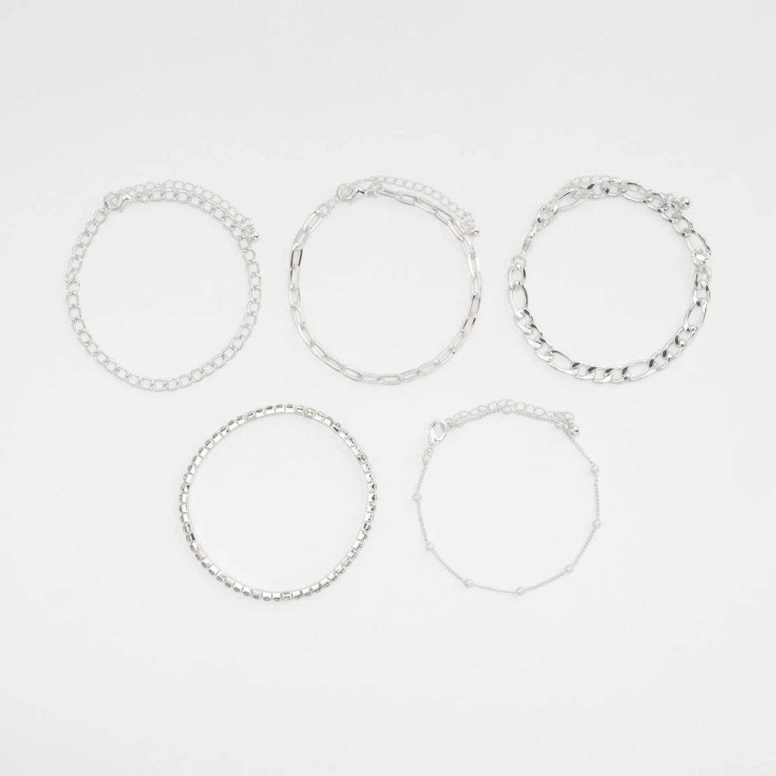 1 5 Pack Chain and Diamante Bracelets - Silver Tone, 1 of 5
