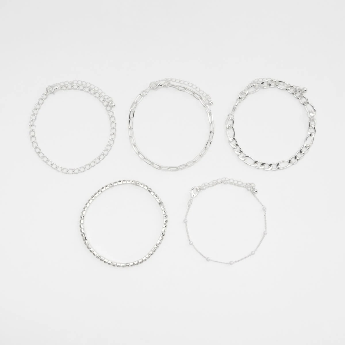 1 5 Pack Chain and Diamante Bracelets - Silver Tone, 1 of 5