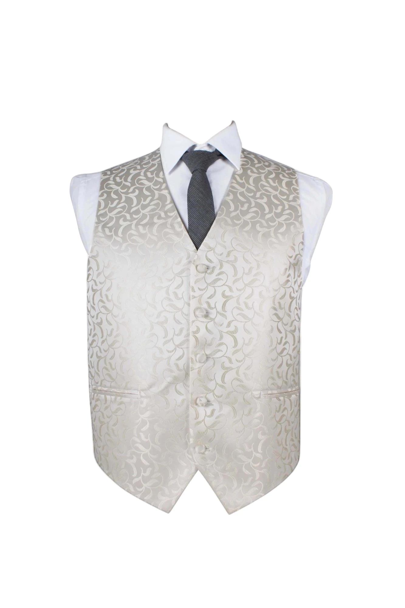 2 Zasel Mens Scroll Vine Patterned Vest Waistcoat IVORY, 2 of 2