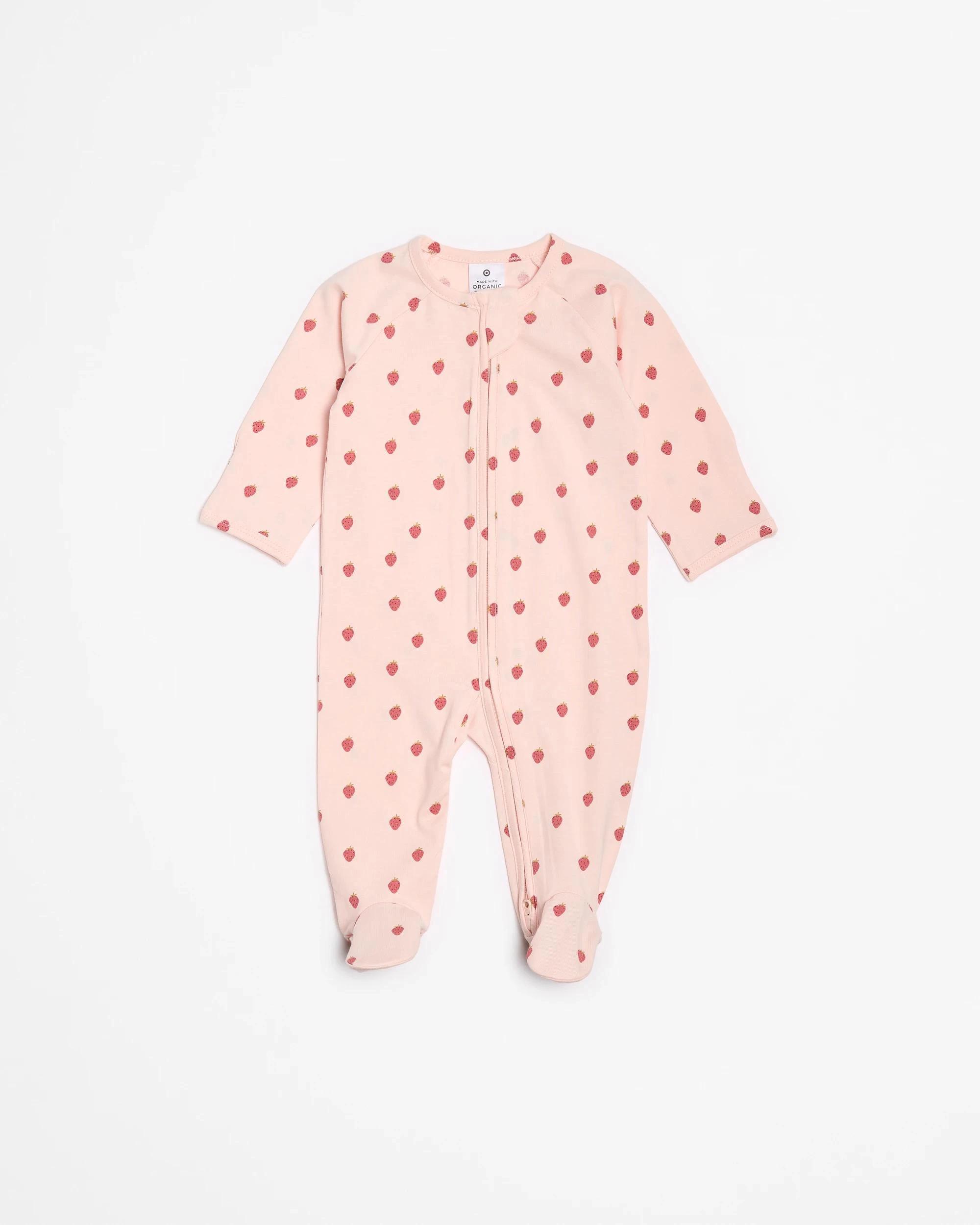 1 Target Baby Baby Organic Cotton Print Zip Coverall PINK STRAWBERRY, 1 of 3