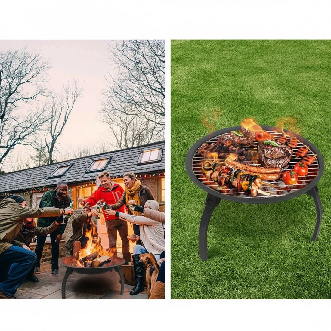 4 Fire Pit BBQ Smoker Portable Outdoor Camping Pits Patio Fireplace 22" - Black, 4 of 5