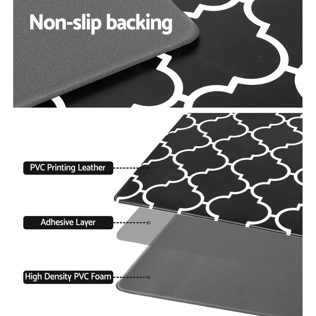 7 Artiss Kitchen Mat 45x150cm PVC Floor Rug Carpet Non-slip Gina - Black, 7 of 7